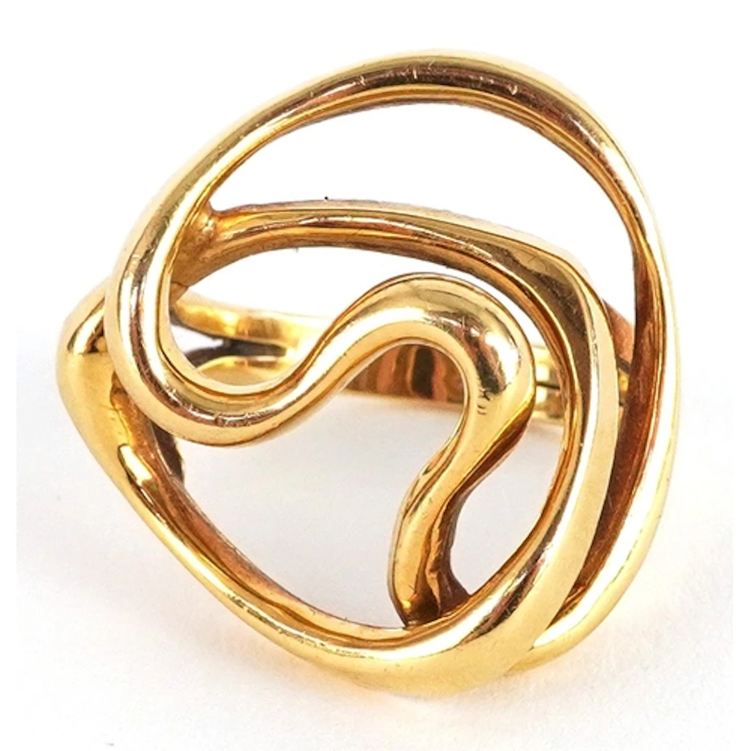 18ct gold mid century openwork ring, reputedly retailed by G...