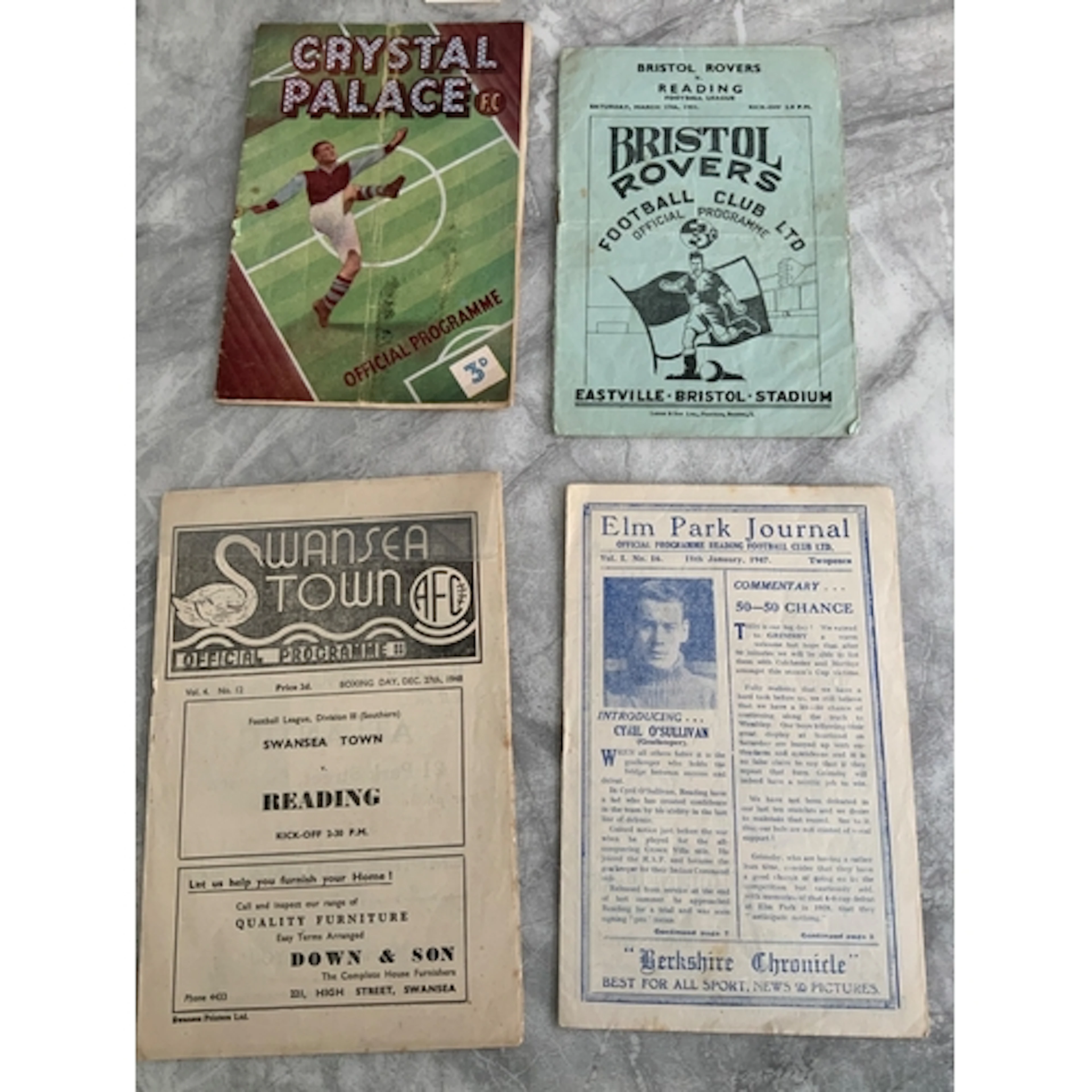 Reading Football Programmes: Home 46/47 Grimsby FA Cup, Away...