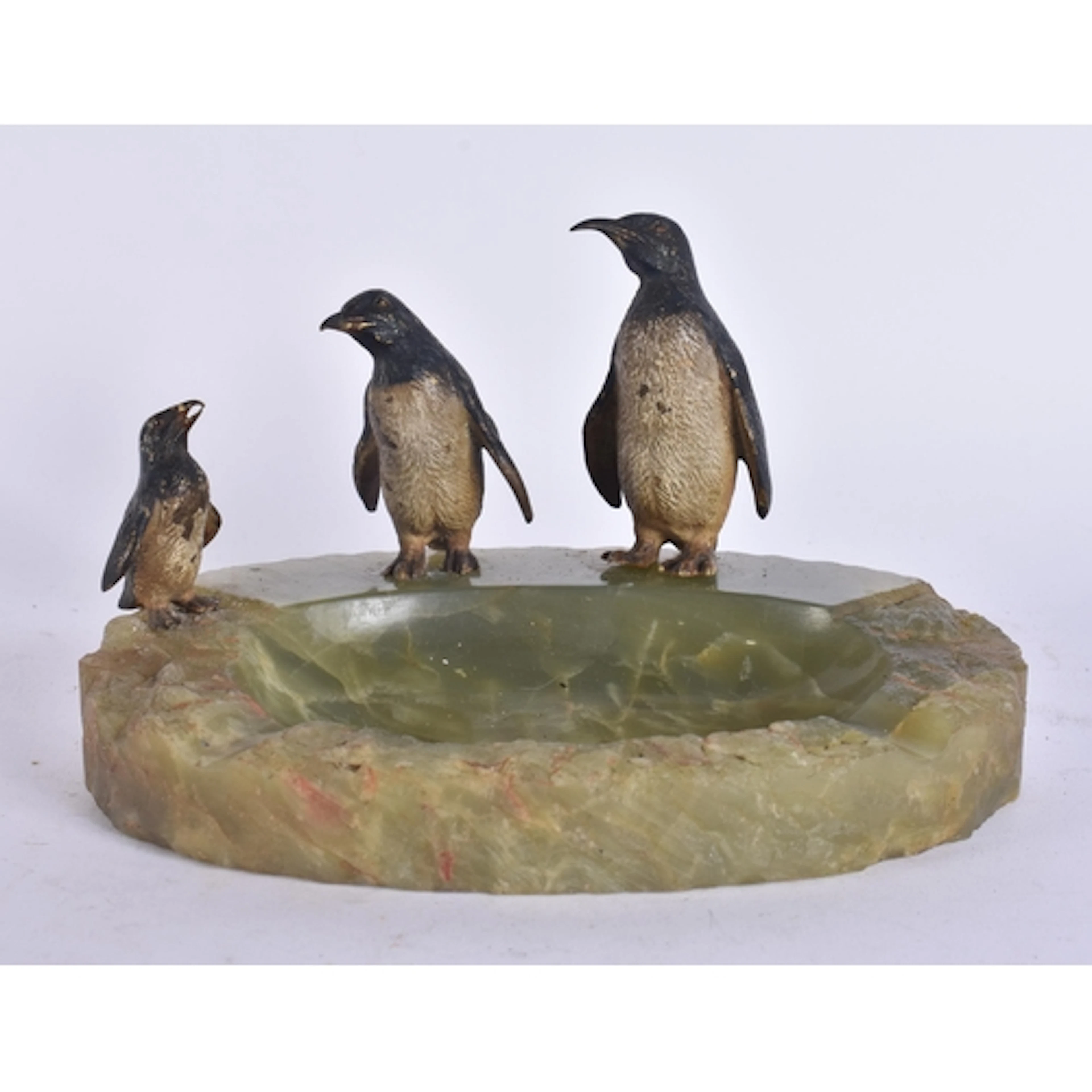 AN UNUSUAL ANTIQUE AUSTRIAN COLD PAINTED BRONZE PENGUIN ASHT...