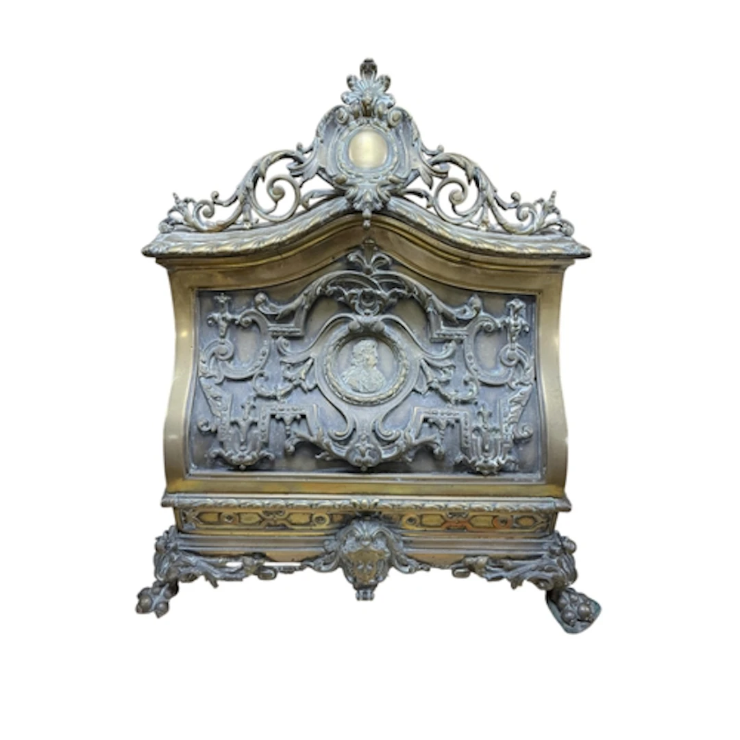 A Rococo style brass stationary casket with velvet interior,...
