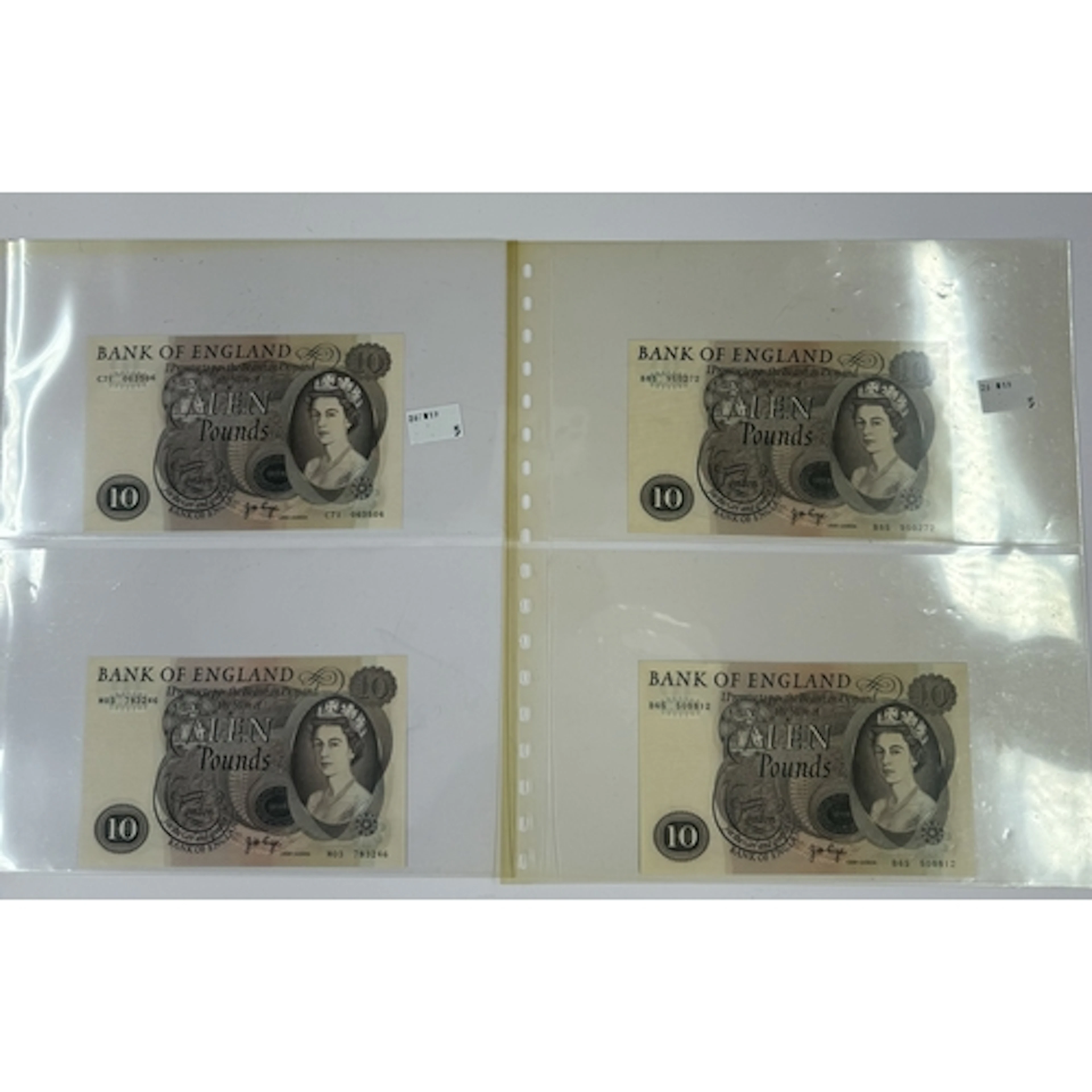 Banknotes: J B Page, £10 notes x 4 prefix B85, B65, C71, and...