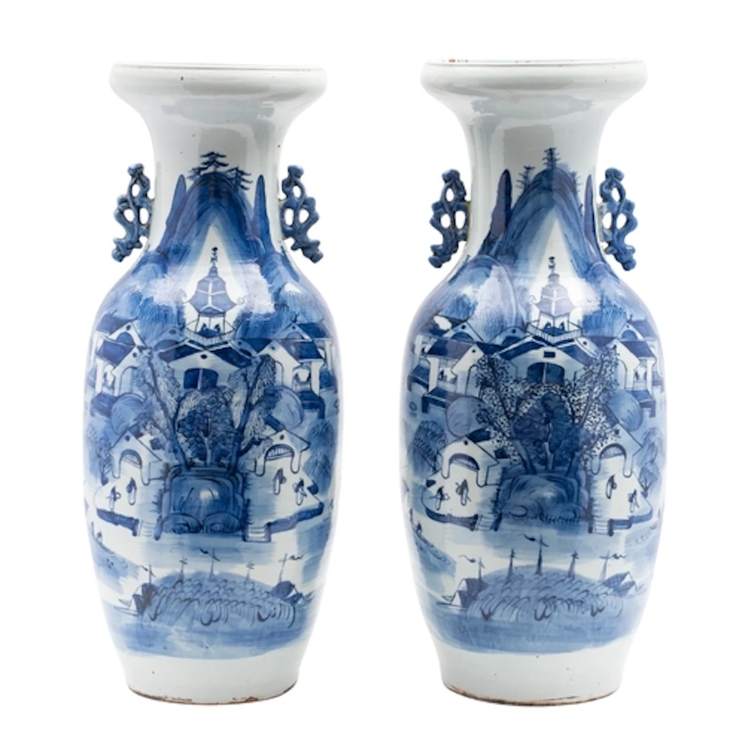 A pair of Chinese porcelain vases of baluster form with pier...