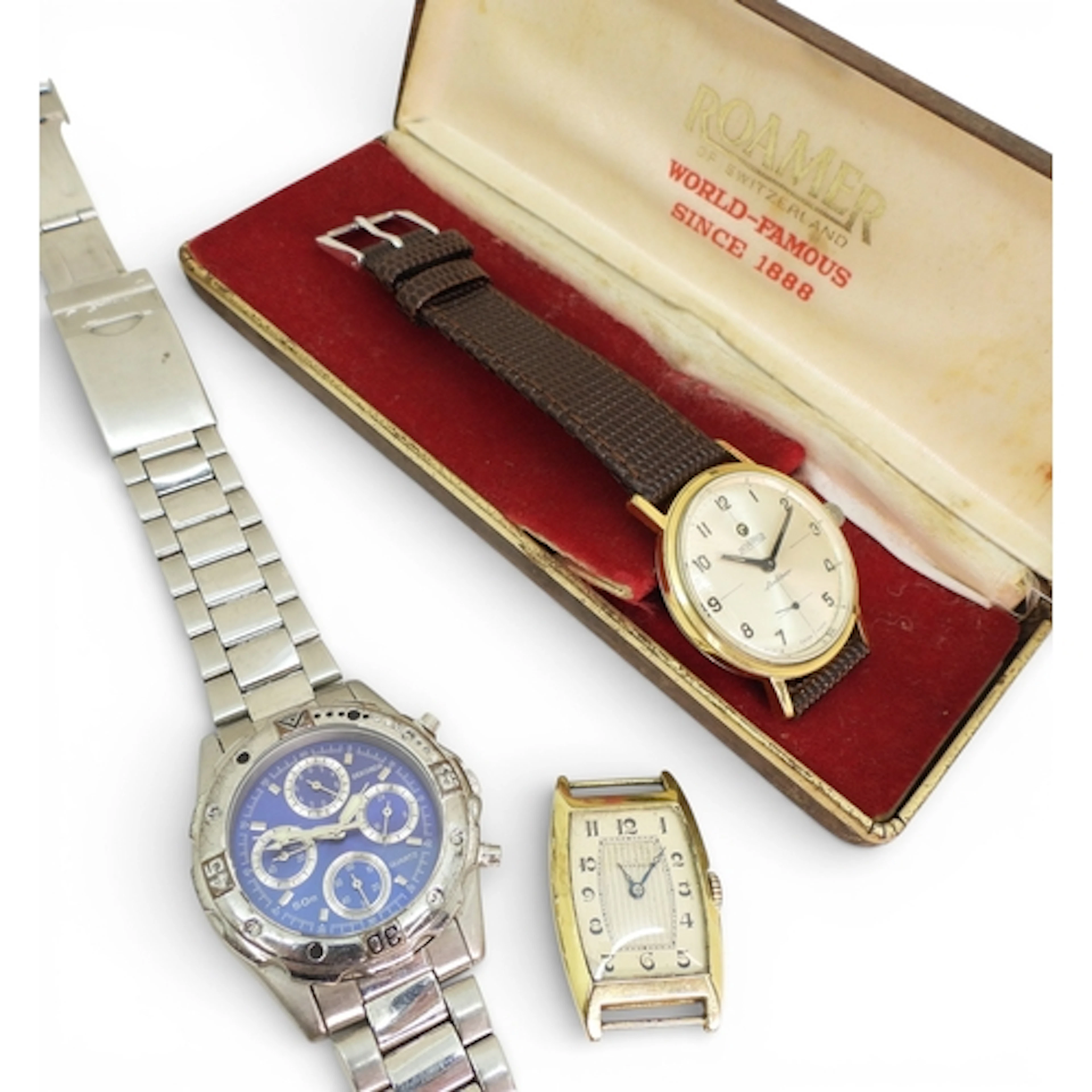 A gold plated Roamer watch, a Sekonda, and a vintage Tavanne...