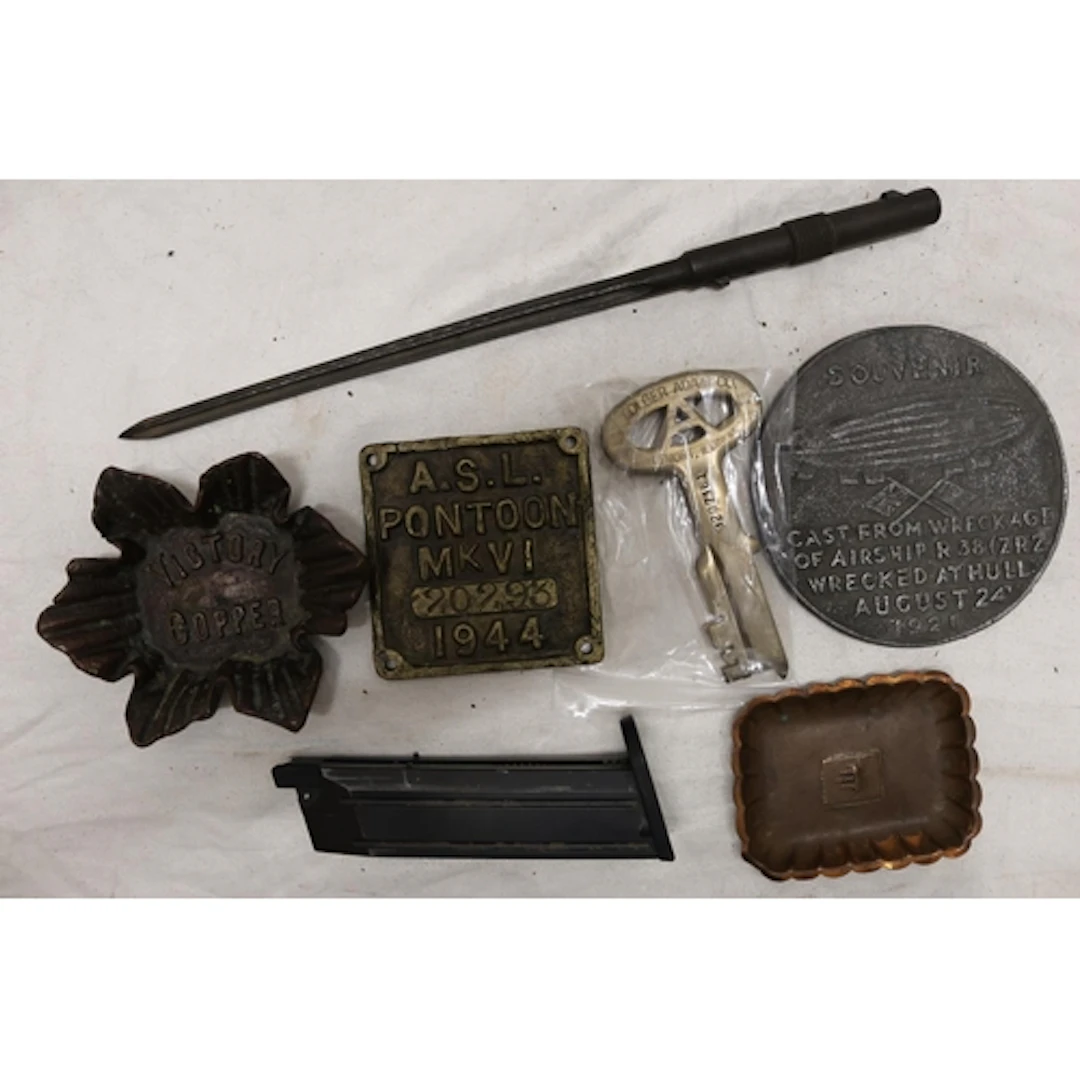 Airship wreckage R38(ZR2 plaque. Victory Copper ashtray. ASL...