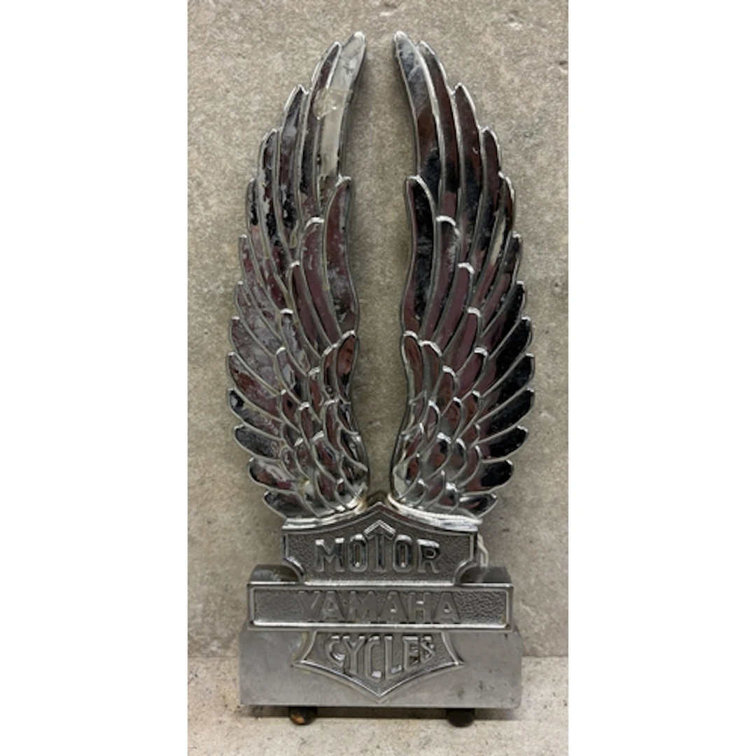 A vintage chrome Yamaha Motorcycles sissy bar badge. Est. £2...