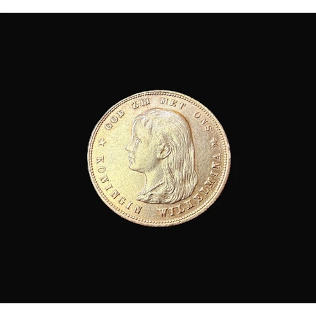 An 1897 Dutch 10 Guilder coin converted to a brooch, with ye...