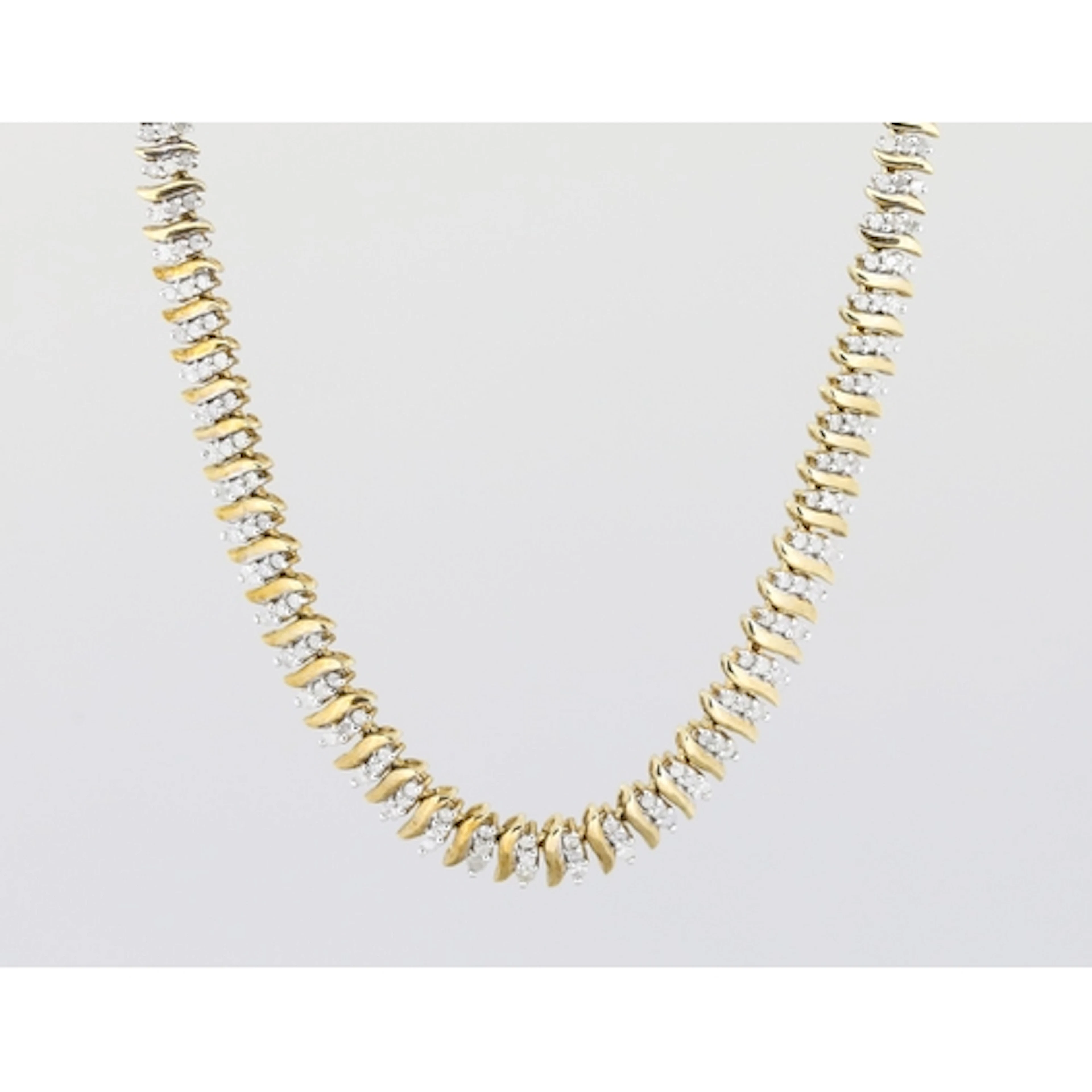 Diamond Cluster Set S Link Necklace Mounted in 9 Carat Yello...