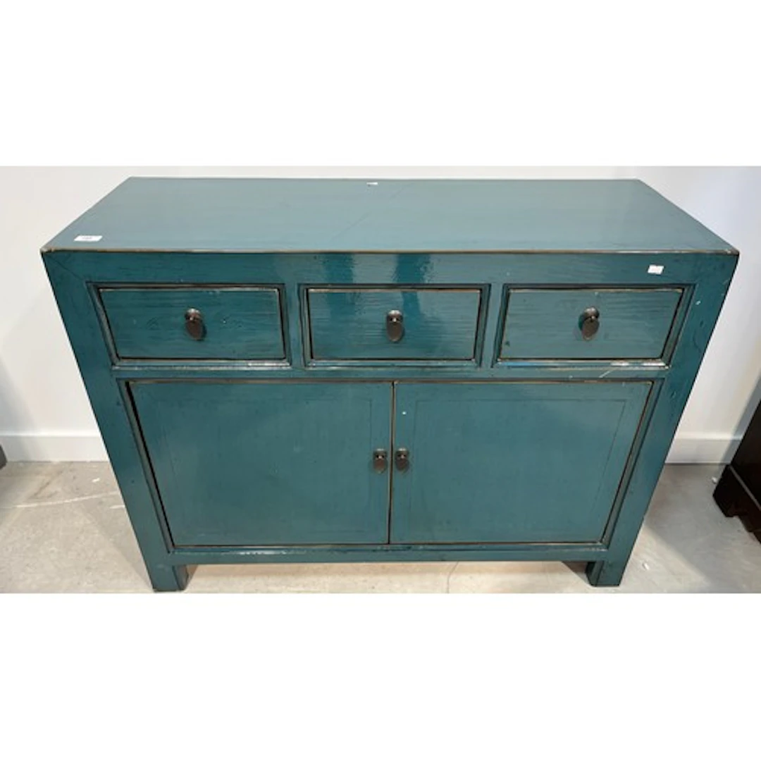 Blue painted traditional Chinese two door sideboard with add...
