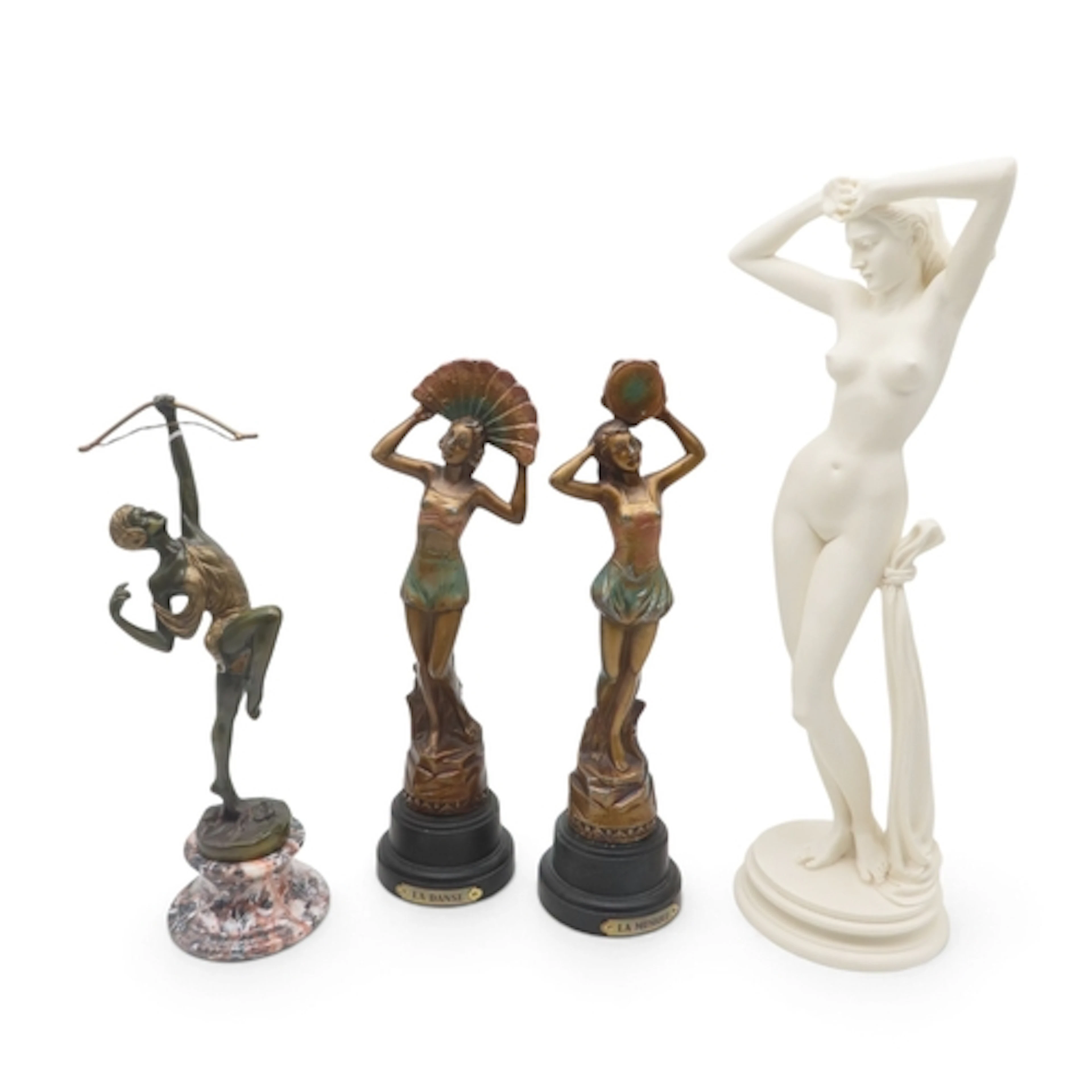 Two Art Deco French spelter figures La Danse and La Musique...