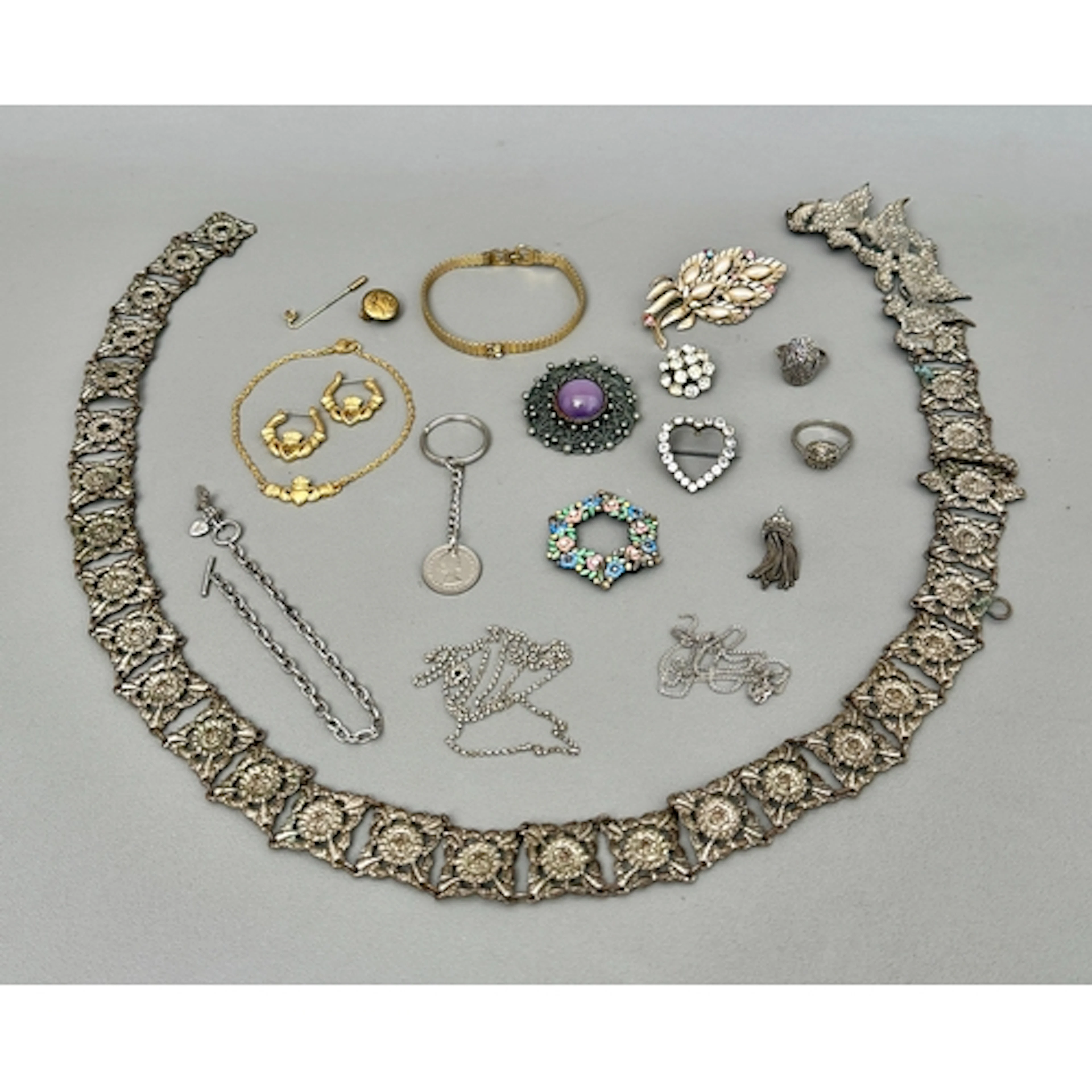 A small collection of vintage silver and costume jewellery -...