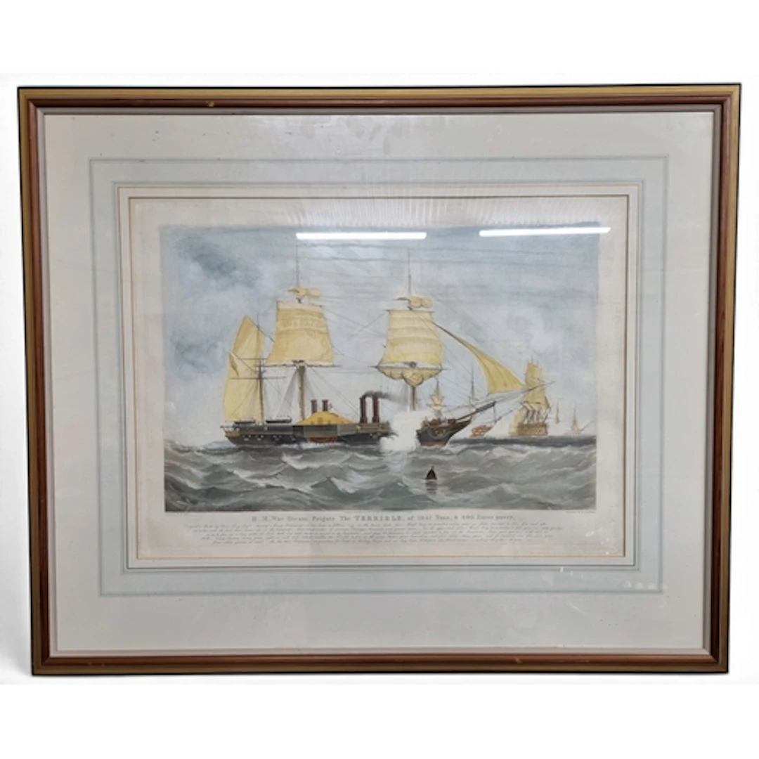 A 19th Century coloured Print HMS War Steam Frigate. 'The Te...