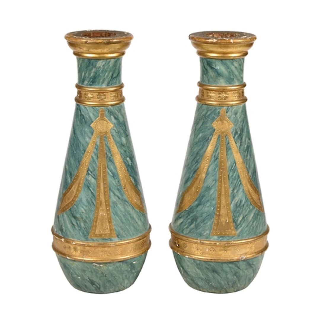 A pair of giltwood and faux marble painted pine vaseular sta...