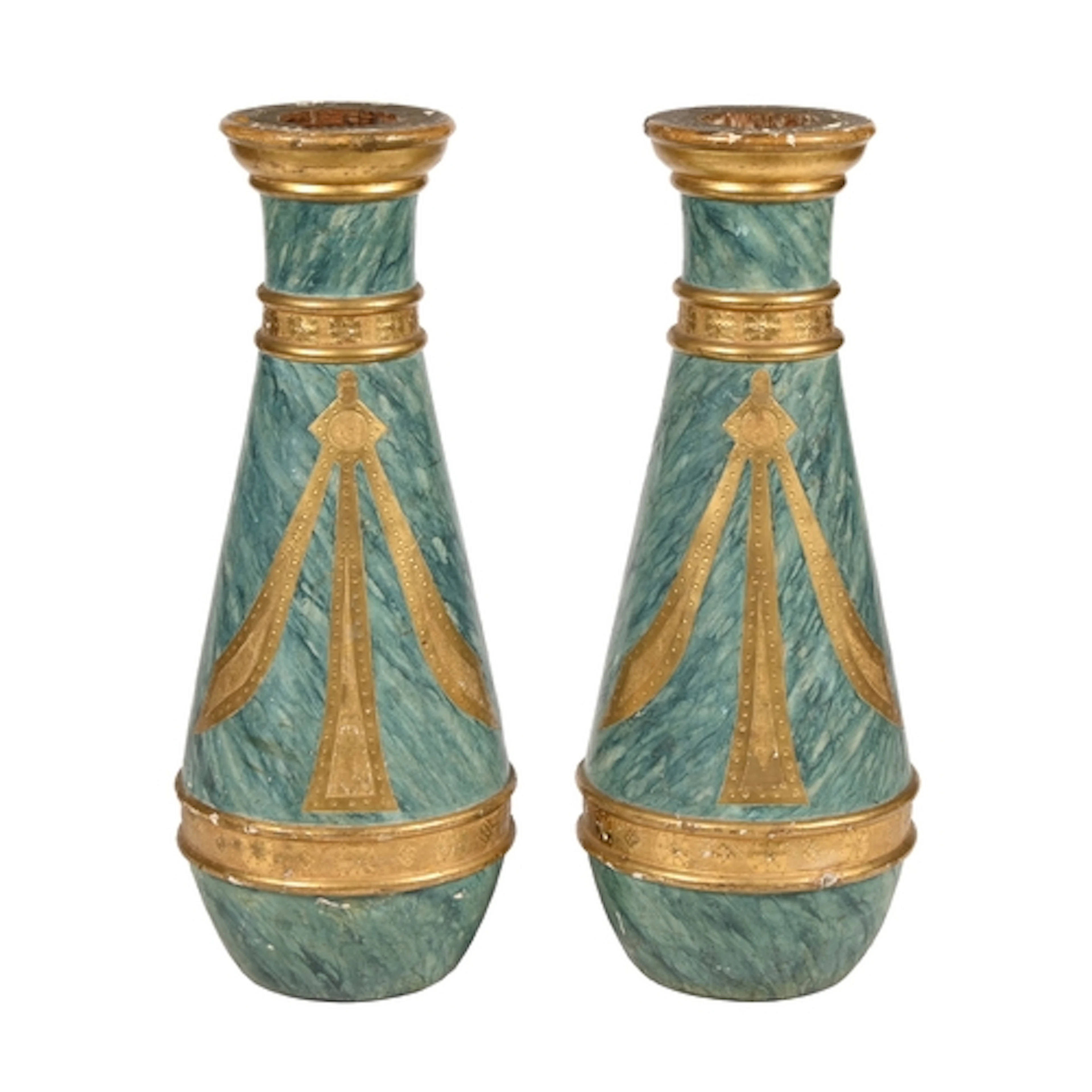 A pair of giltwood and faux marble painted pine vaseular sta...