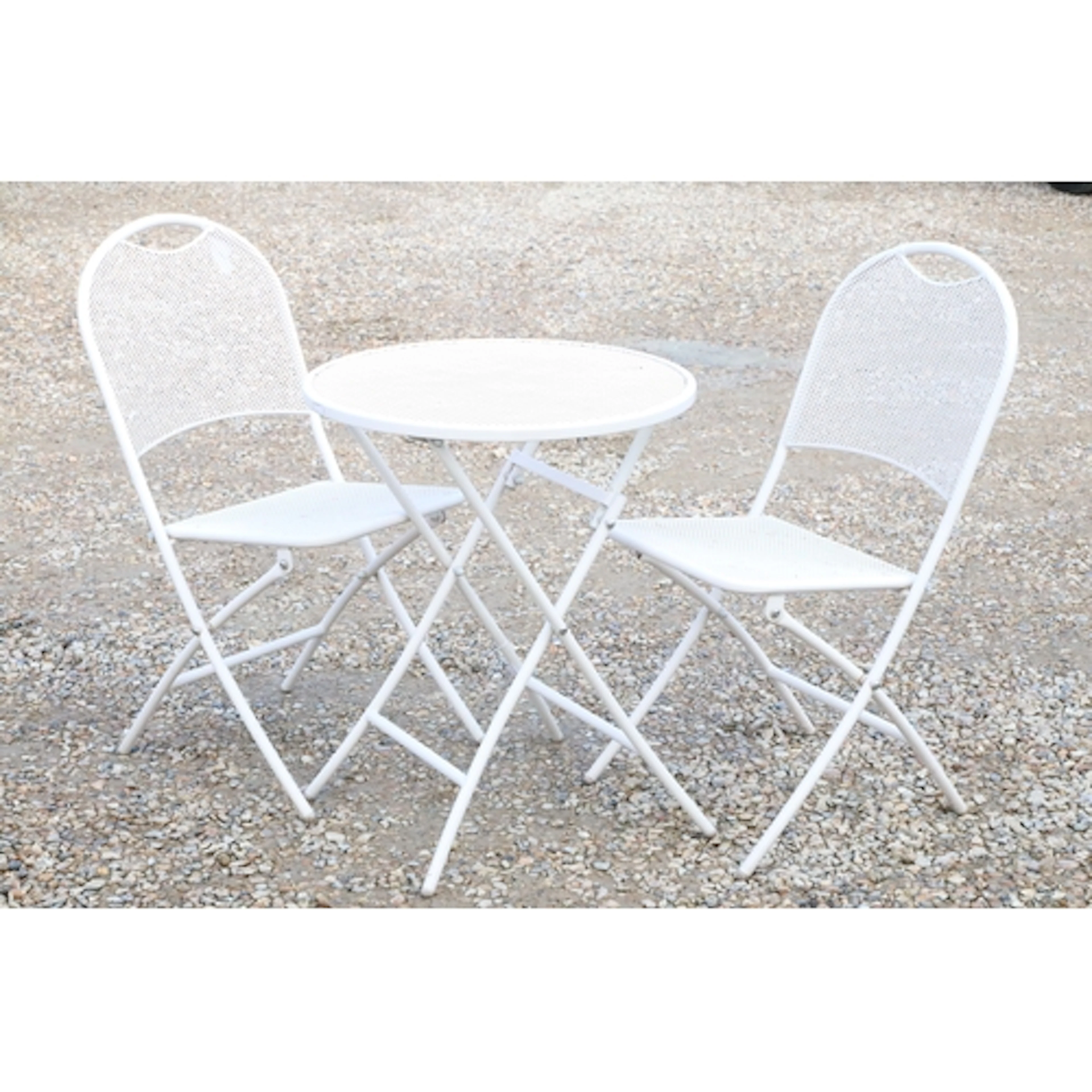 Kettler folding white painted garden table and two chairs, t...