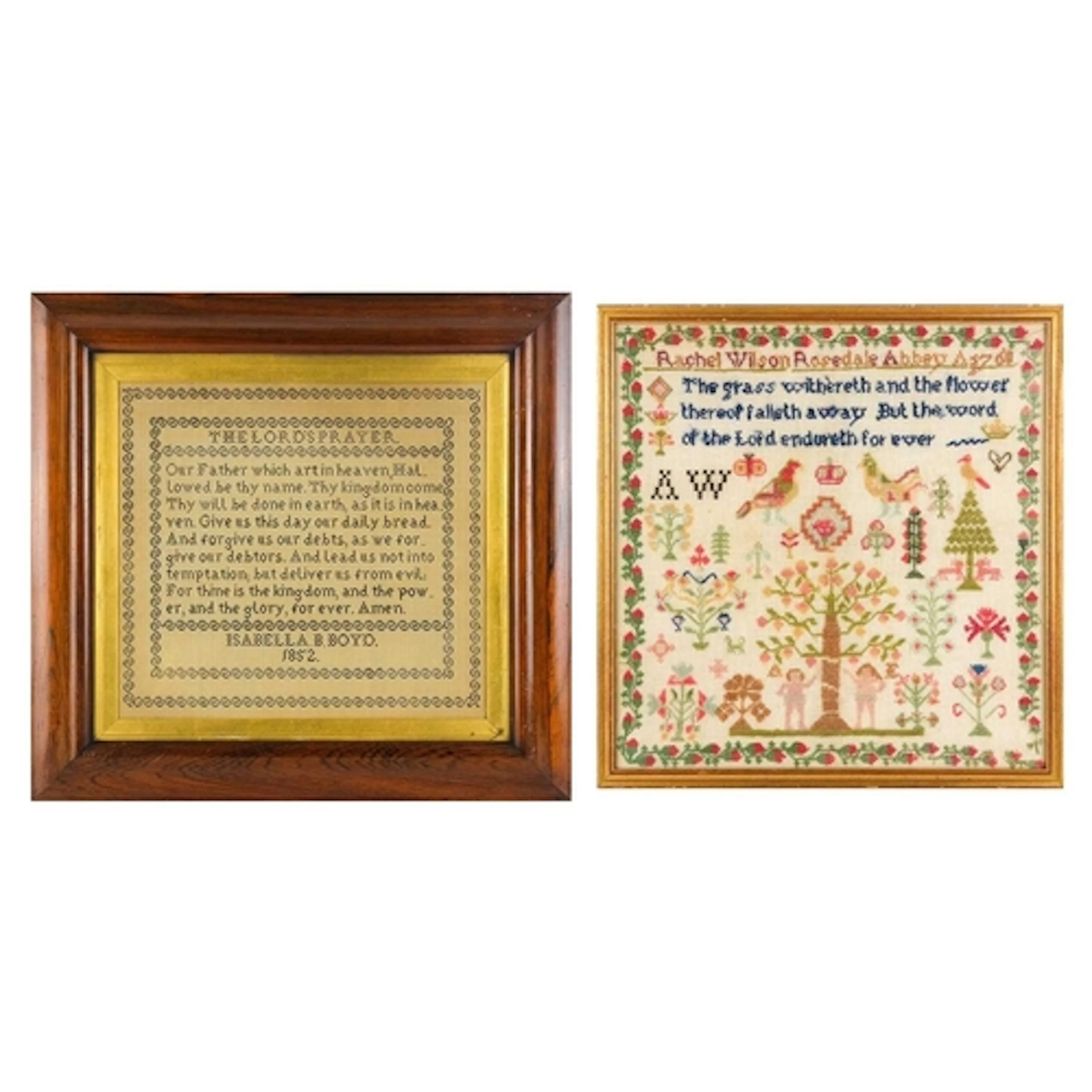 A Victorian Lord's Prayer sampler. Worked by Isabella B. Boy...