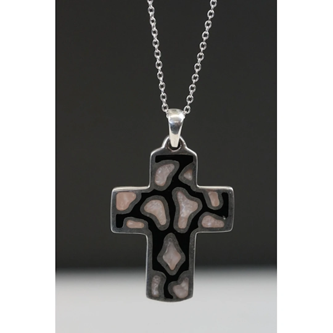 Silver and abalone shell cross necklace