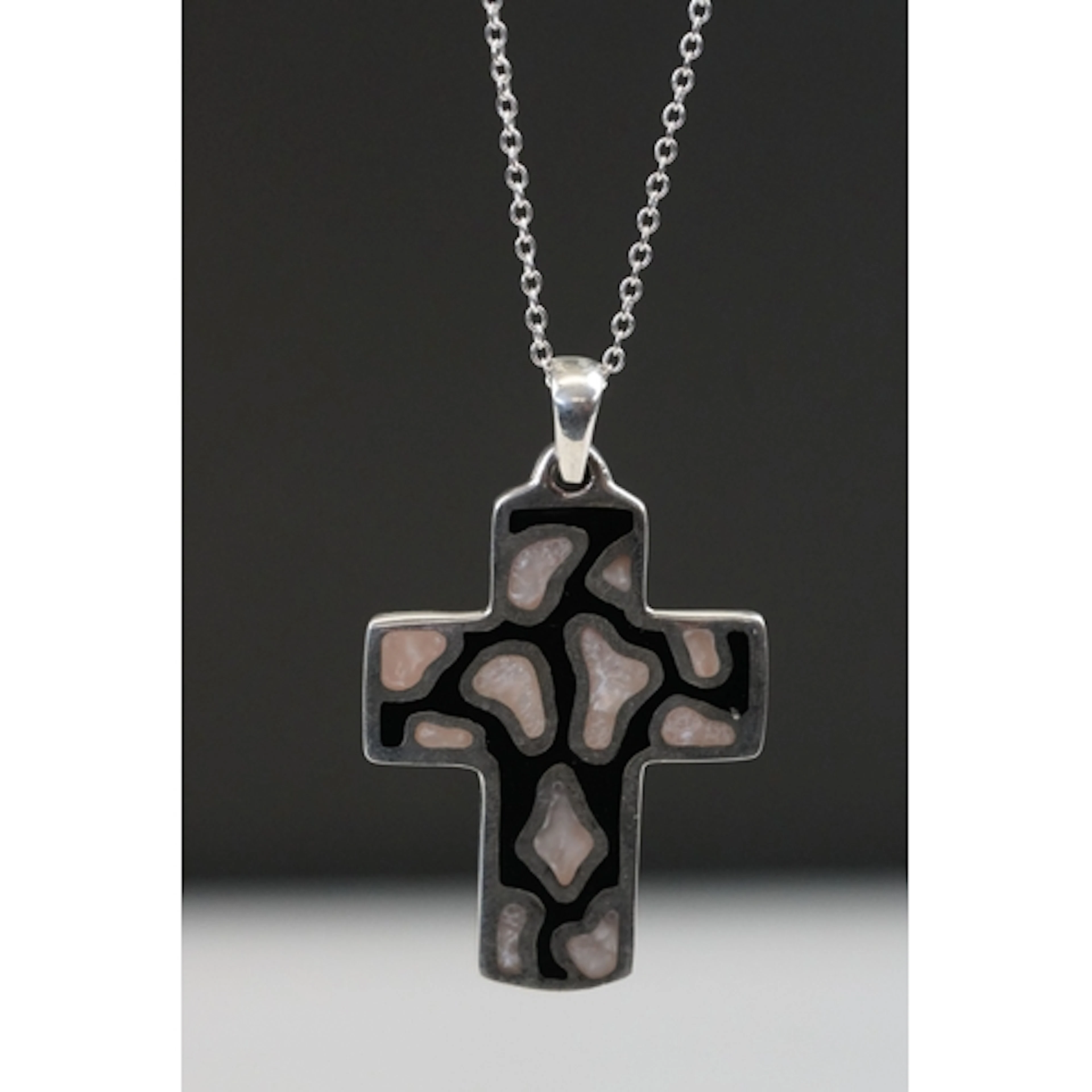 Silver and abalone shell cross necklace