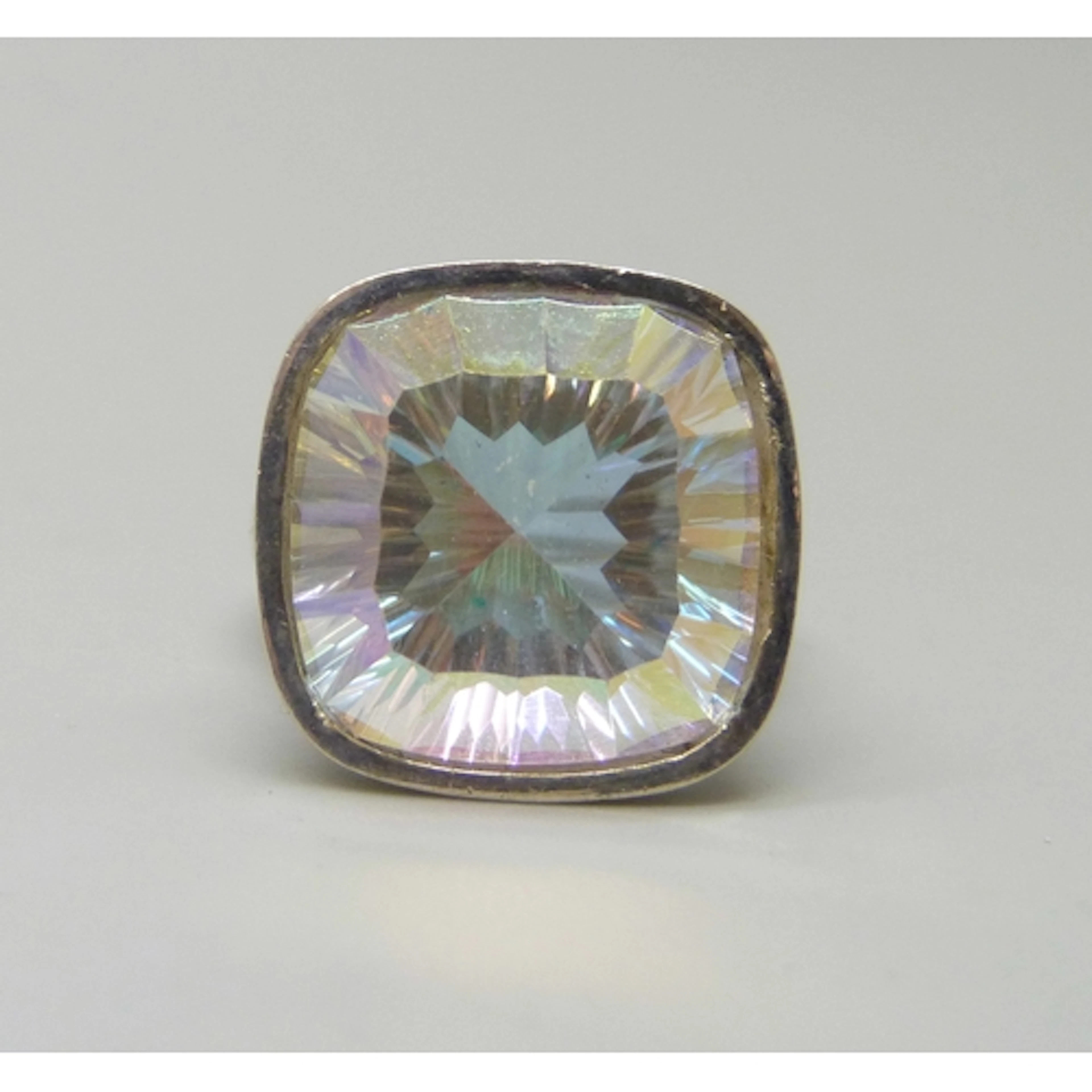 A TGGC statement silver ring, possibly mercury mystic topaz,...