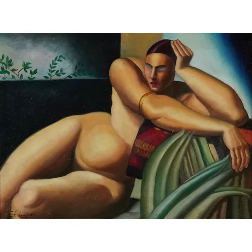 Manner of Tamara de Lempicka - Art Deco style reclining nude...