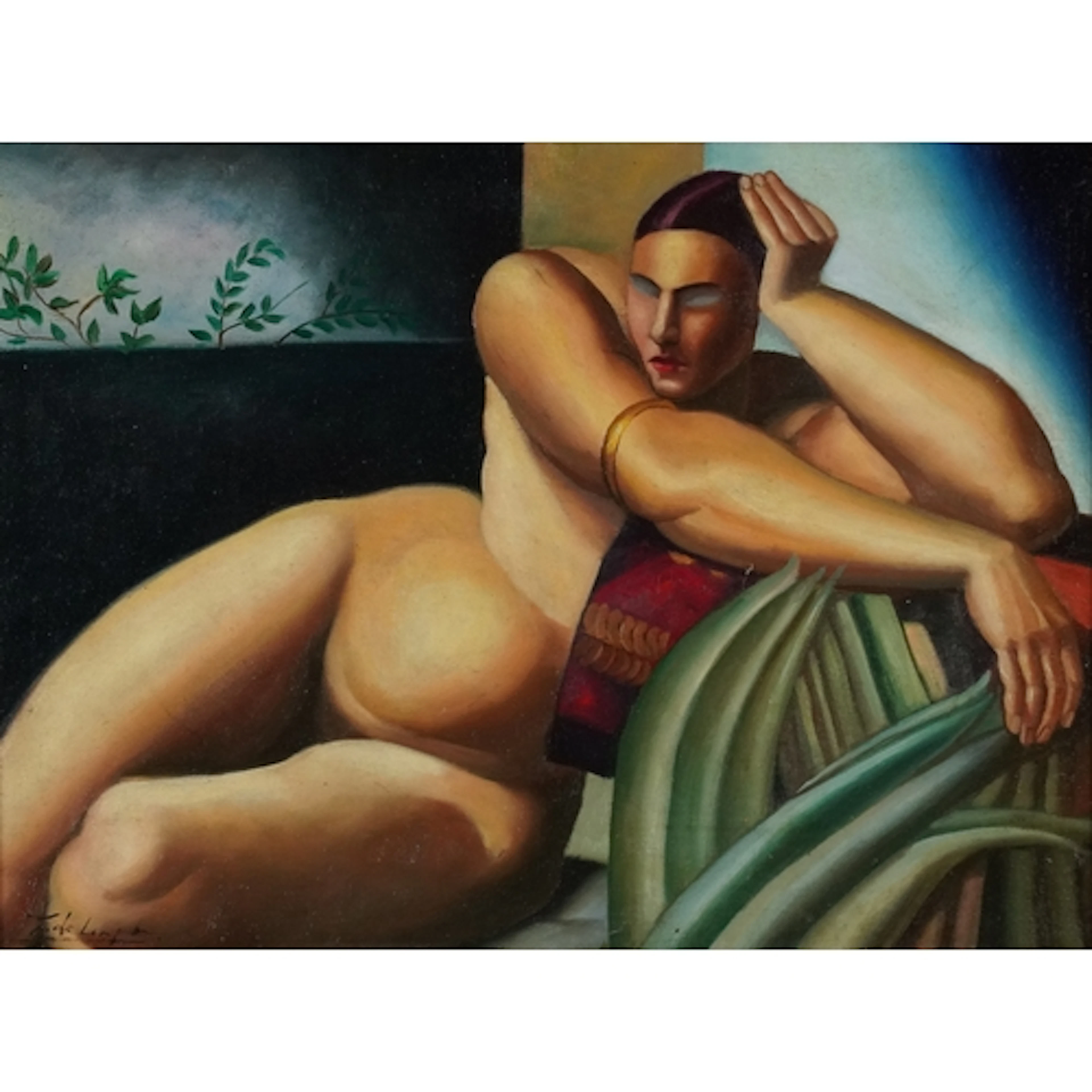 Manner of Tamara de Lempicka - Art Deco style reclining nude...