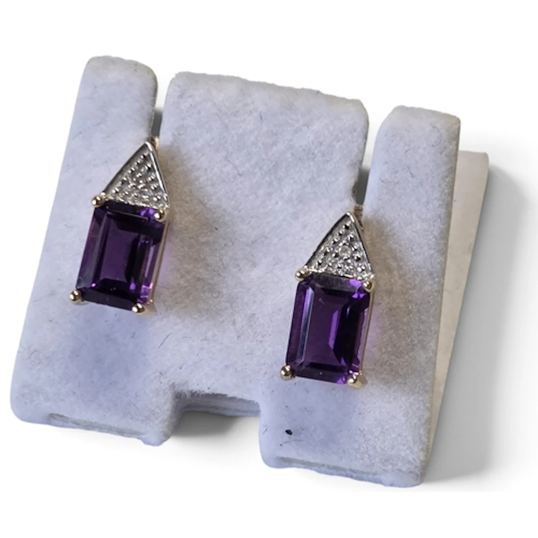 A lovely pair of 9ct Gold Diamond and Amethyst Earrings.