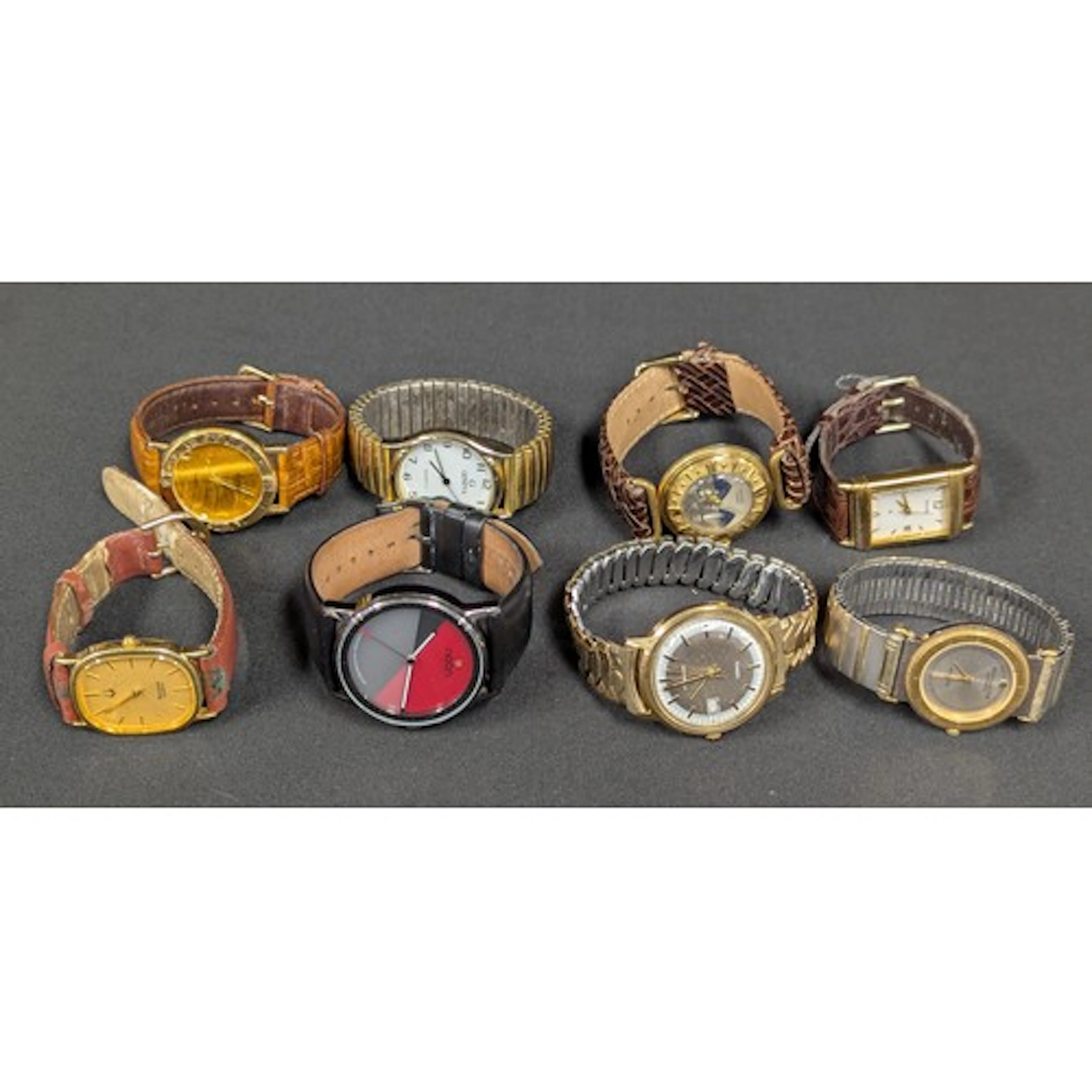 A lady's Bulova watch, gilt dial, baton indicators, brown le...