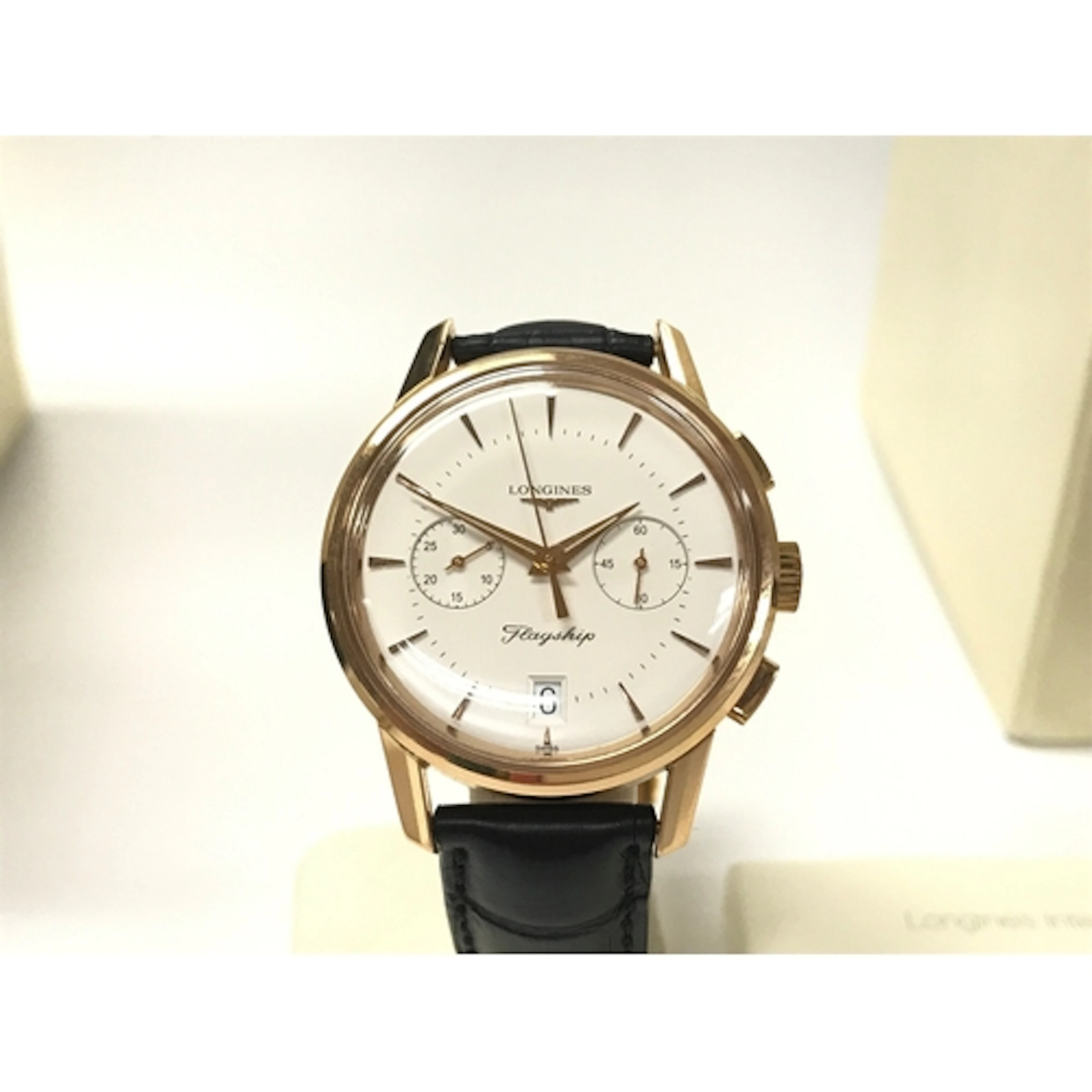 Longines Flagship Heritage 18ct Gold case Black Crocodile le...