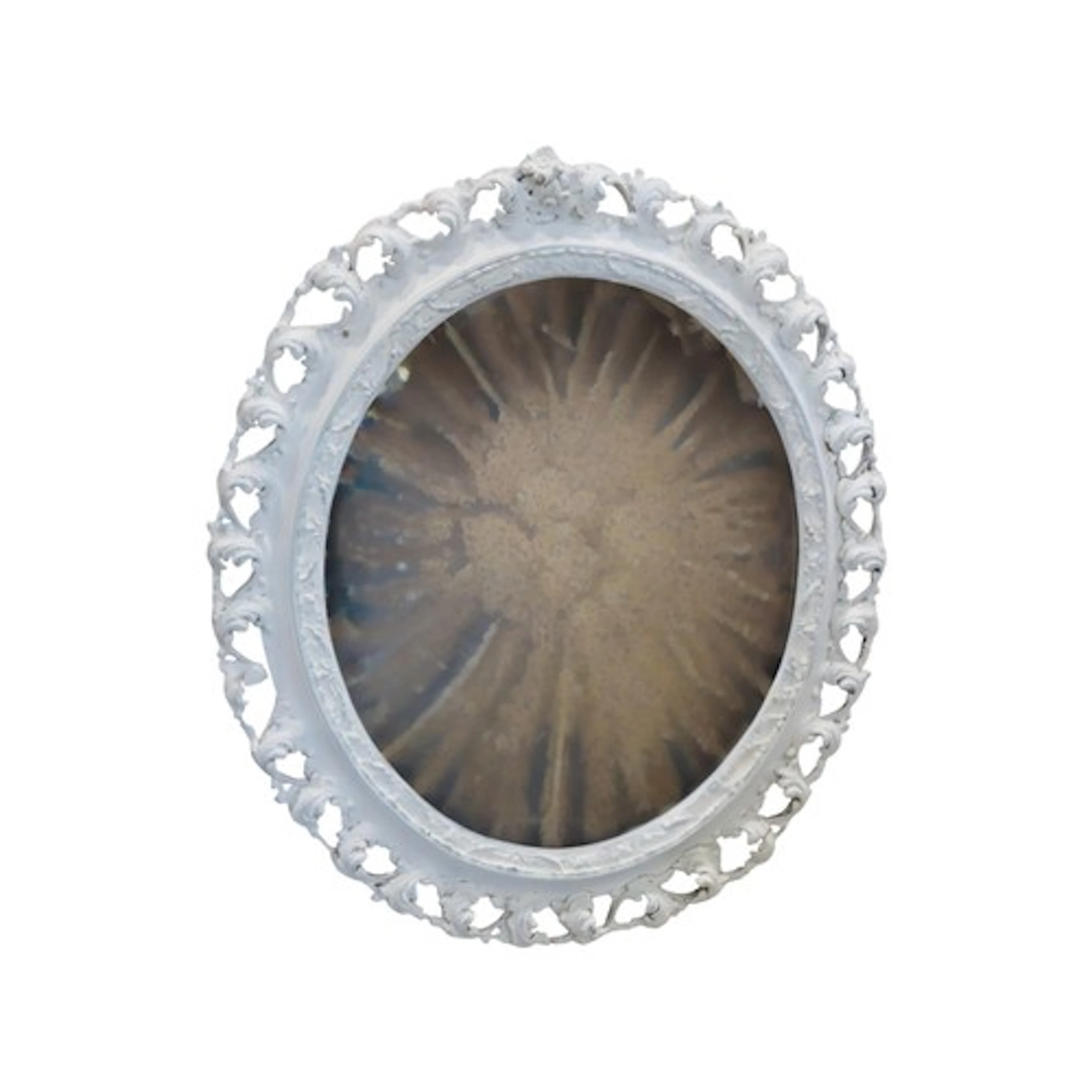 An overpainted oval wall mirror with bevelled edge plate and...