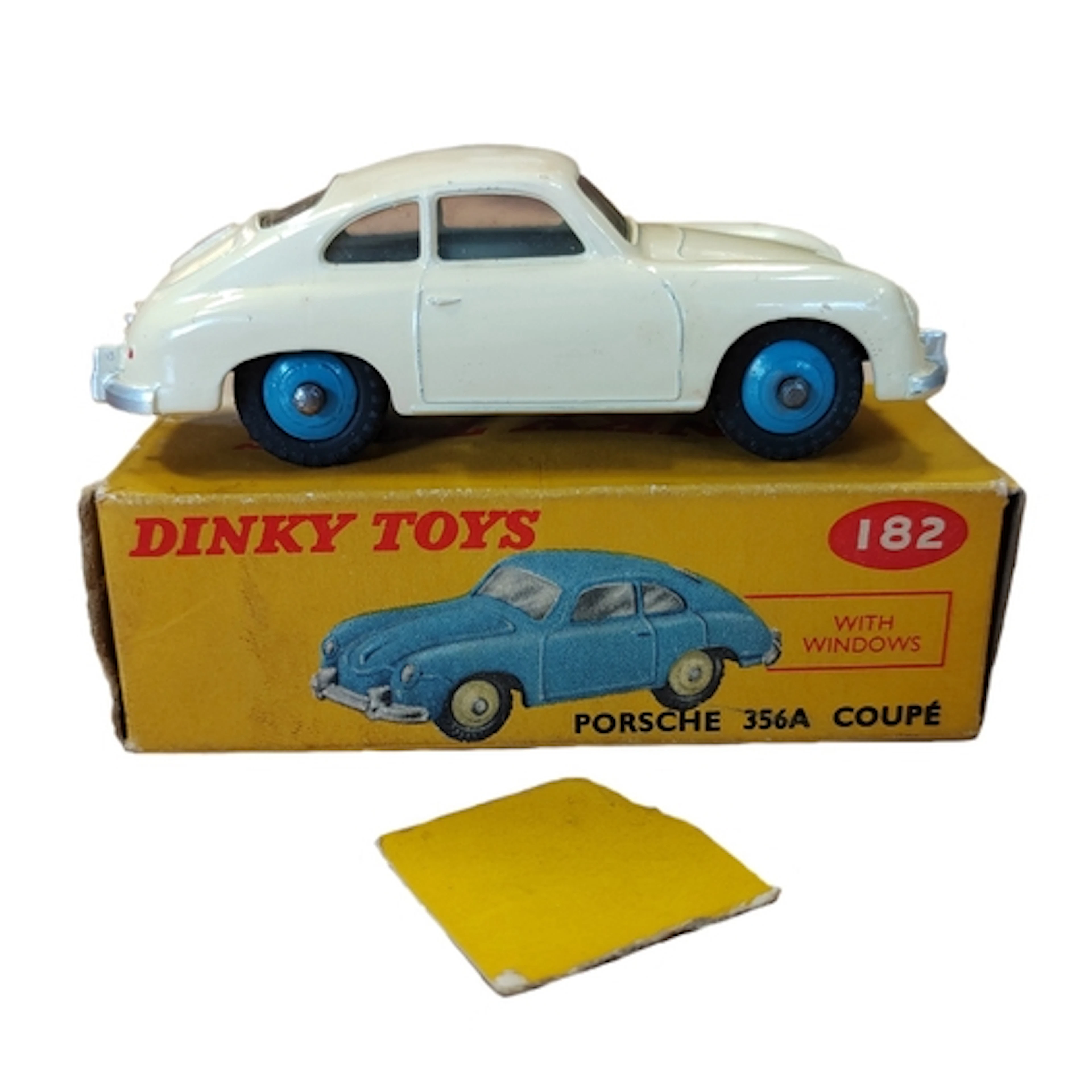 Dinky. Porsche 356A Coupe, cream with blue hubs No.182, some...