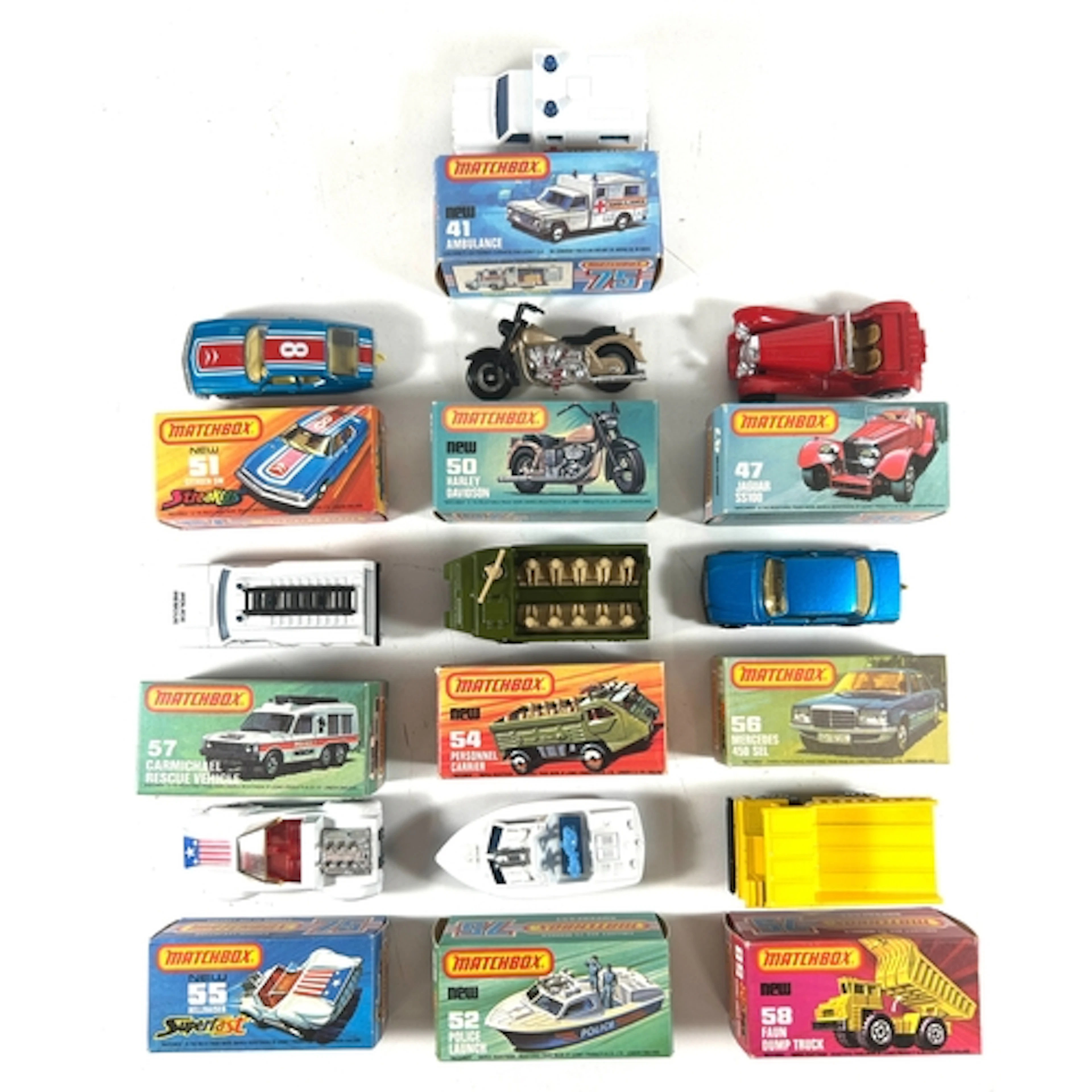 10 Matchbox 75/Superfast. No.41 Ambulance, No.47 Jaguar SS10...