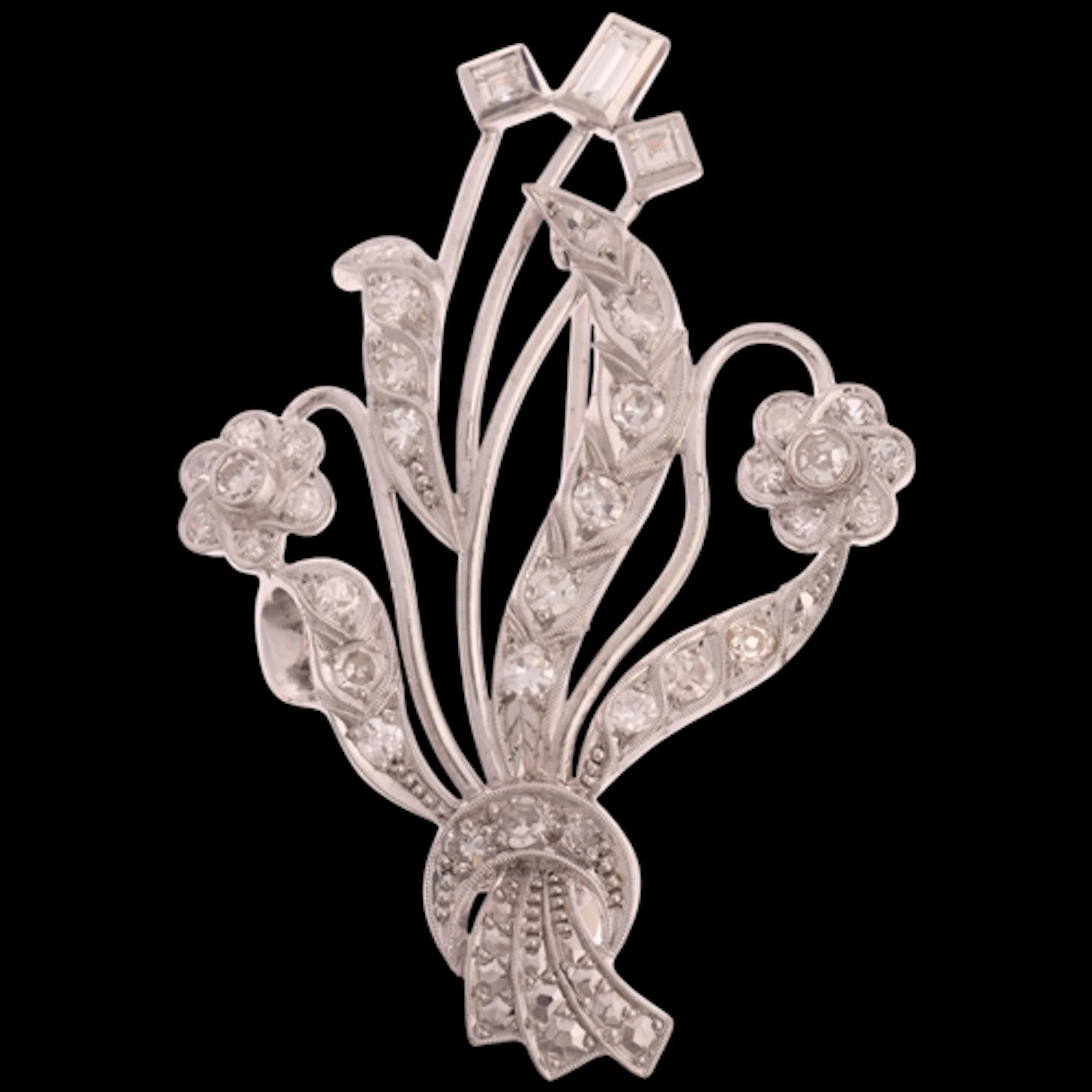 A Vintage 18ct white gold diamond floral spray brooch, circa...