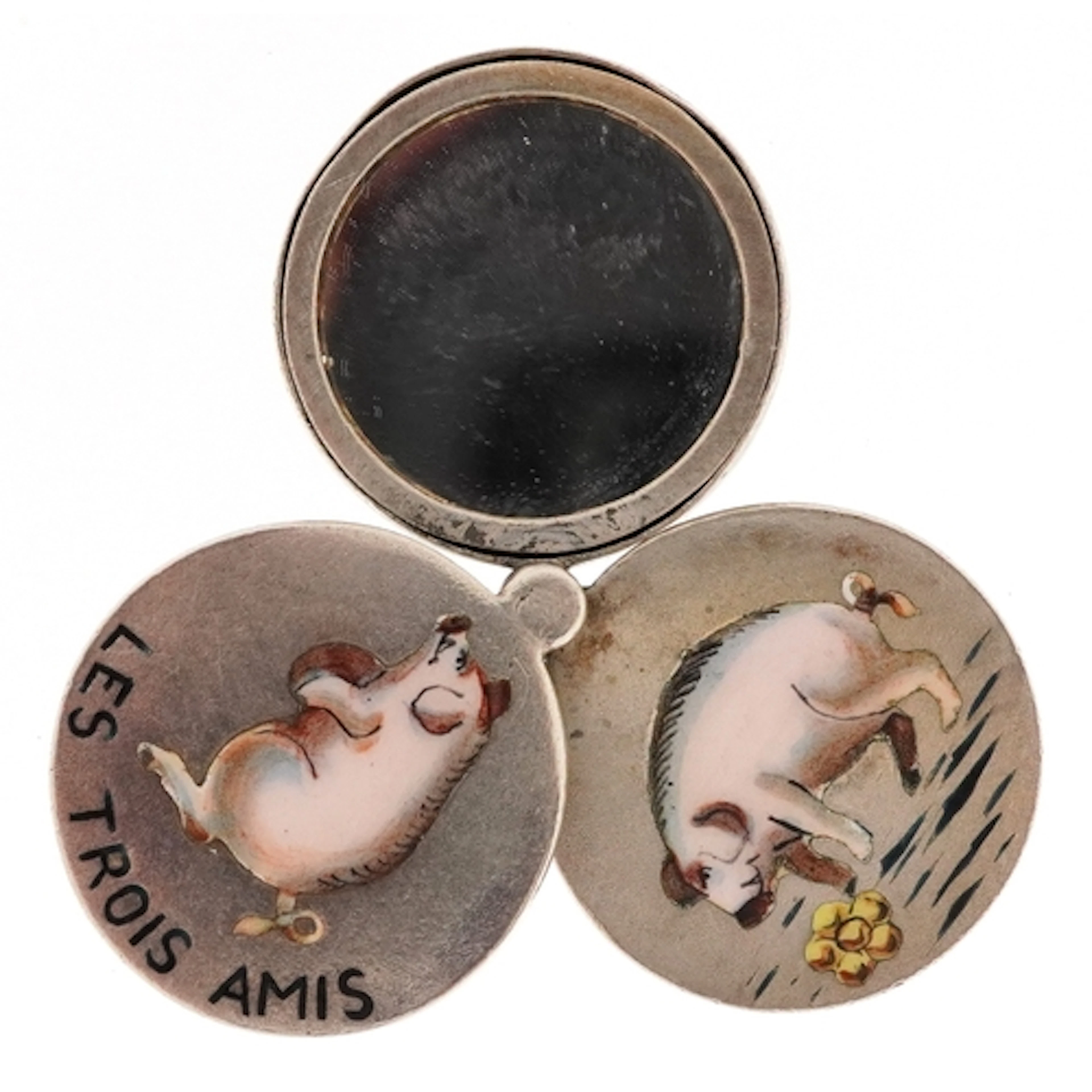 French 800 grade silver and enamel articulated mirror pendan...