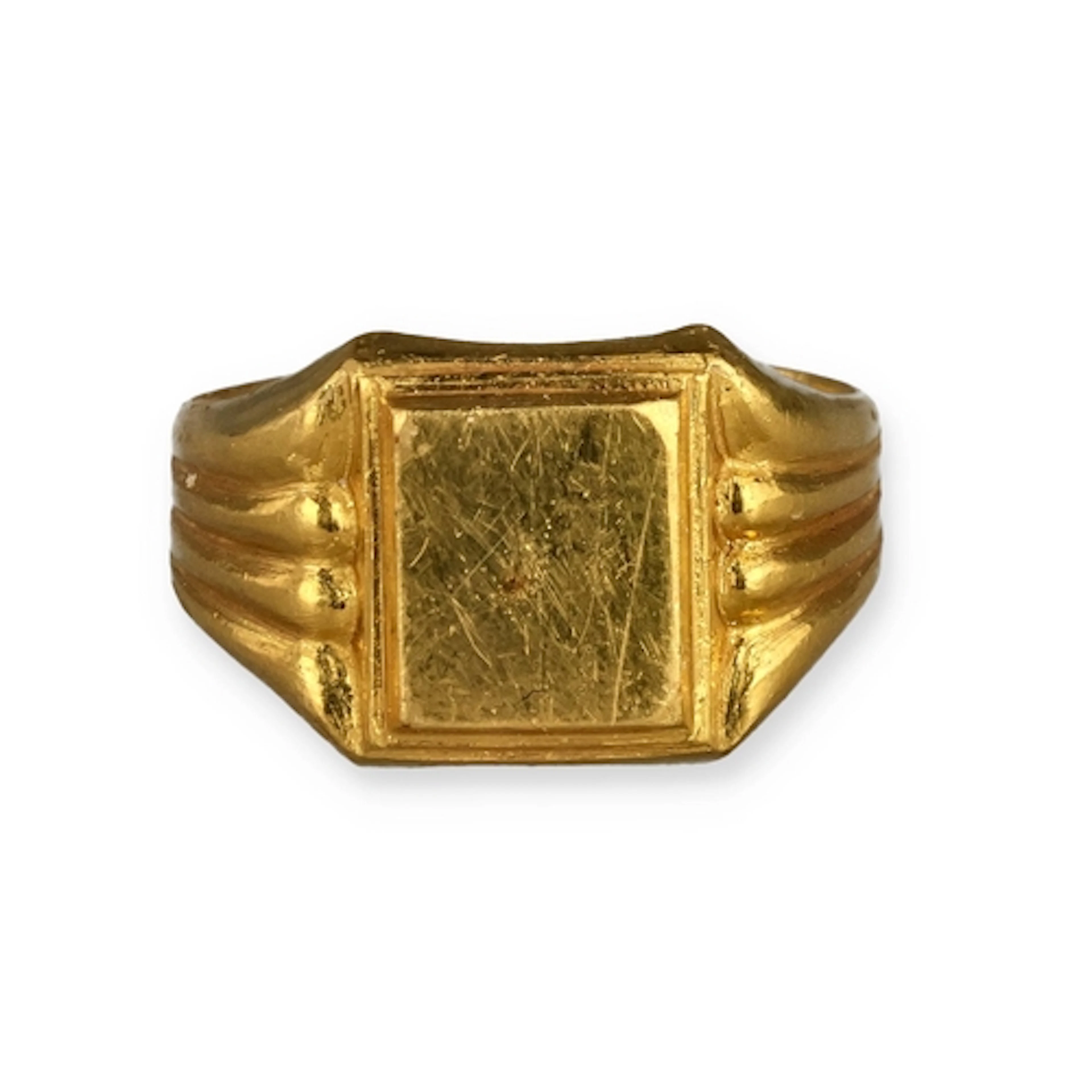 A CHINESE GOLD SIGNET RING, WITH VACANT RECTANGULAR CARTOUCH...