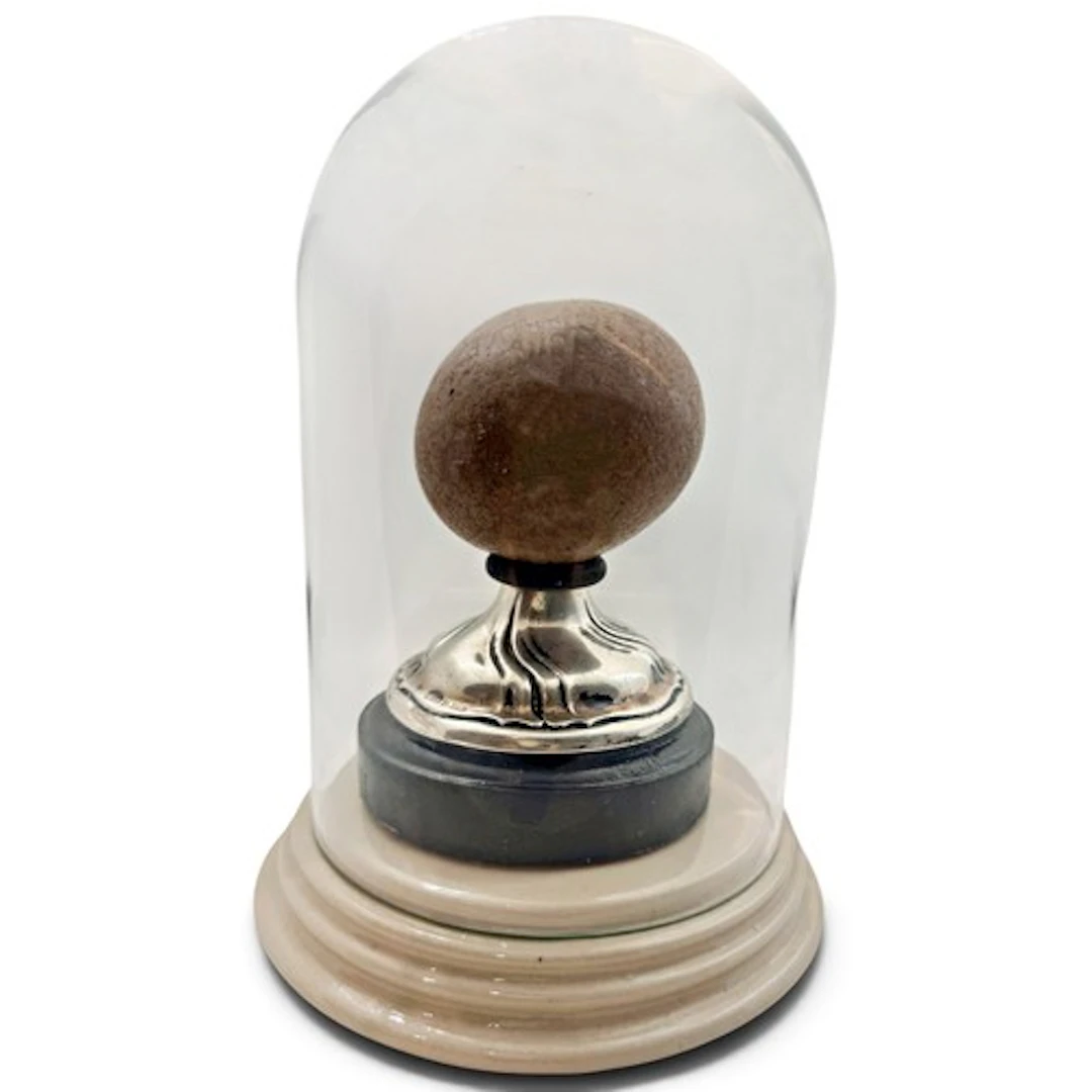 A scarce, large bezoar stone, displayed beneath an antique g...