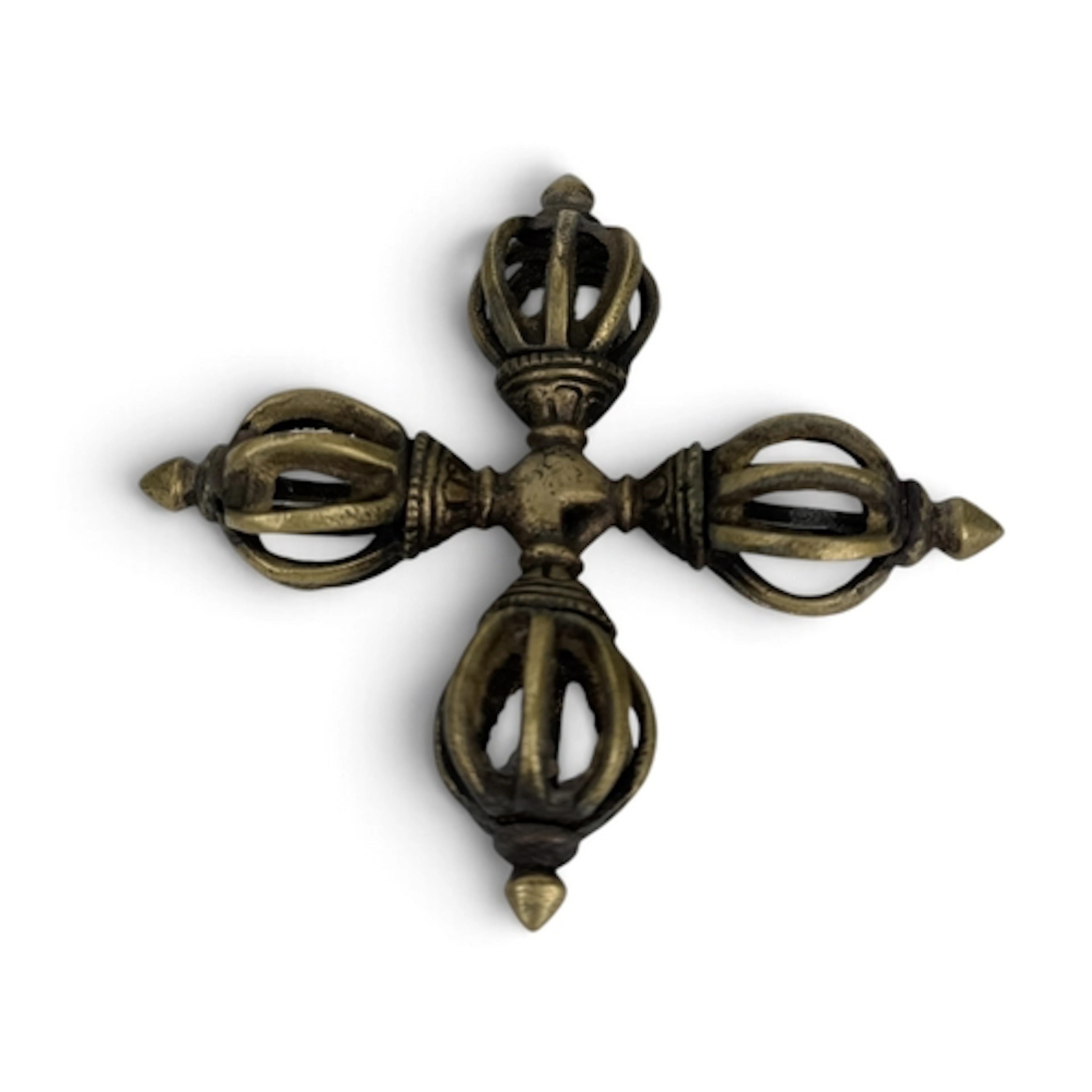 A 19TH C TIBETAN BRASS DOUBLE VAJRA 8.5cm x 8.5cm...