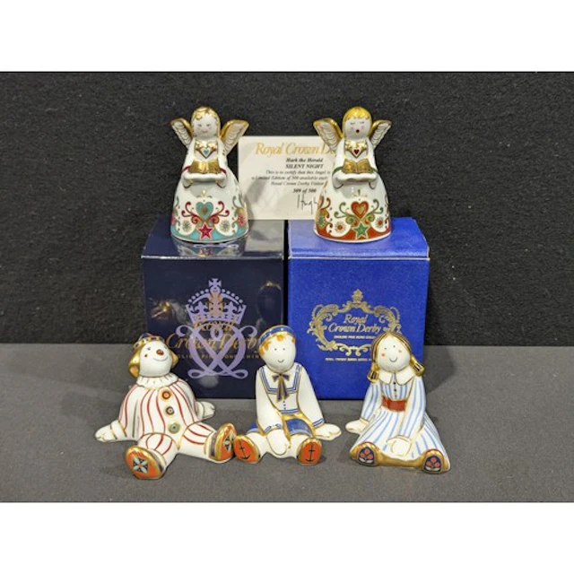 Three Royal Crown Derby Treasures of Childhood figures, Ragd...