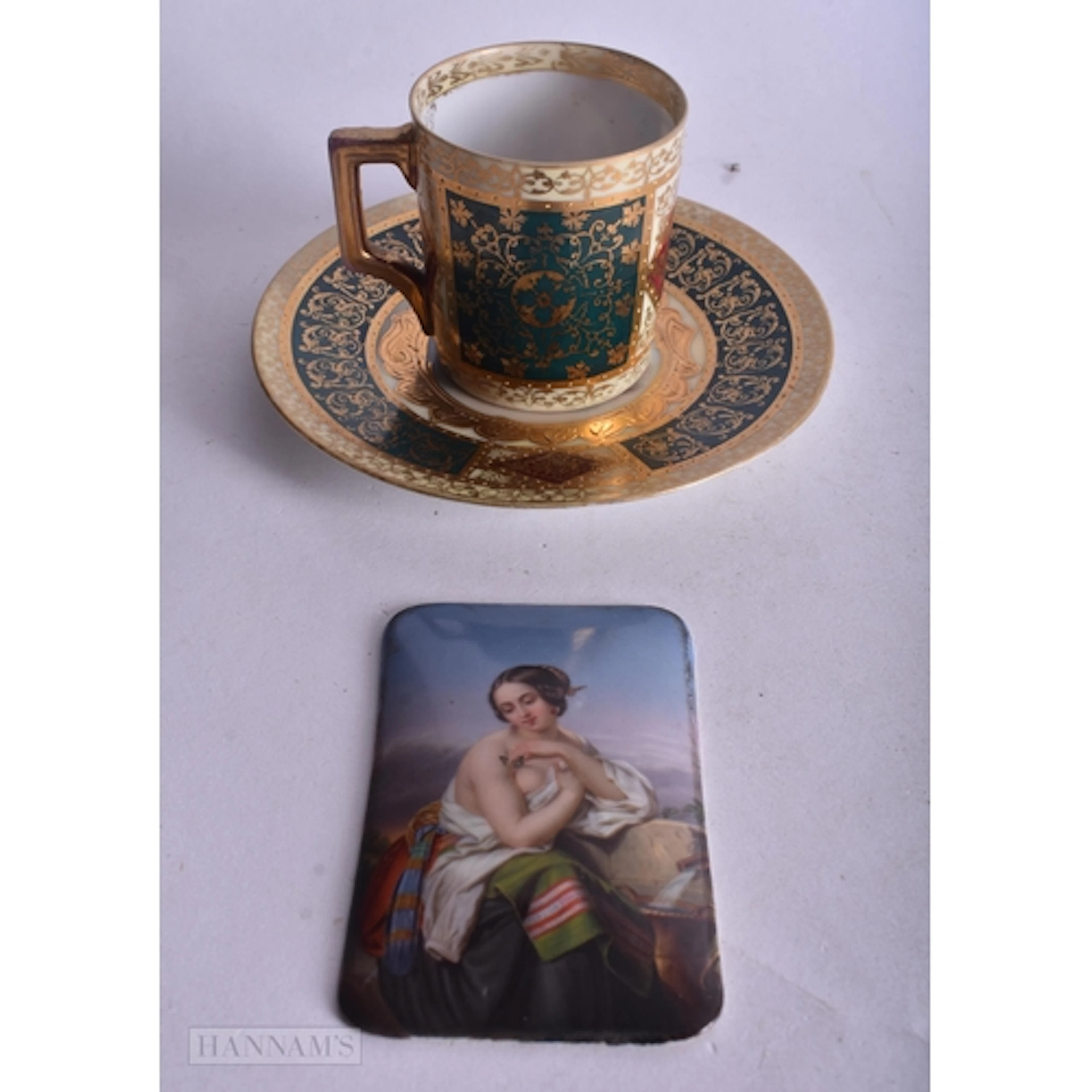 19th century German porcelain plaque painted with a mother a...