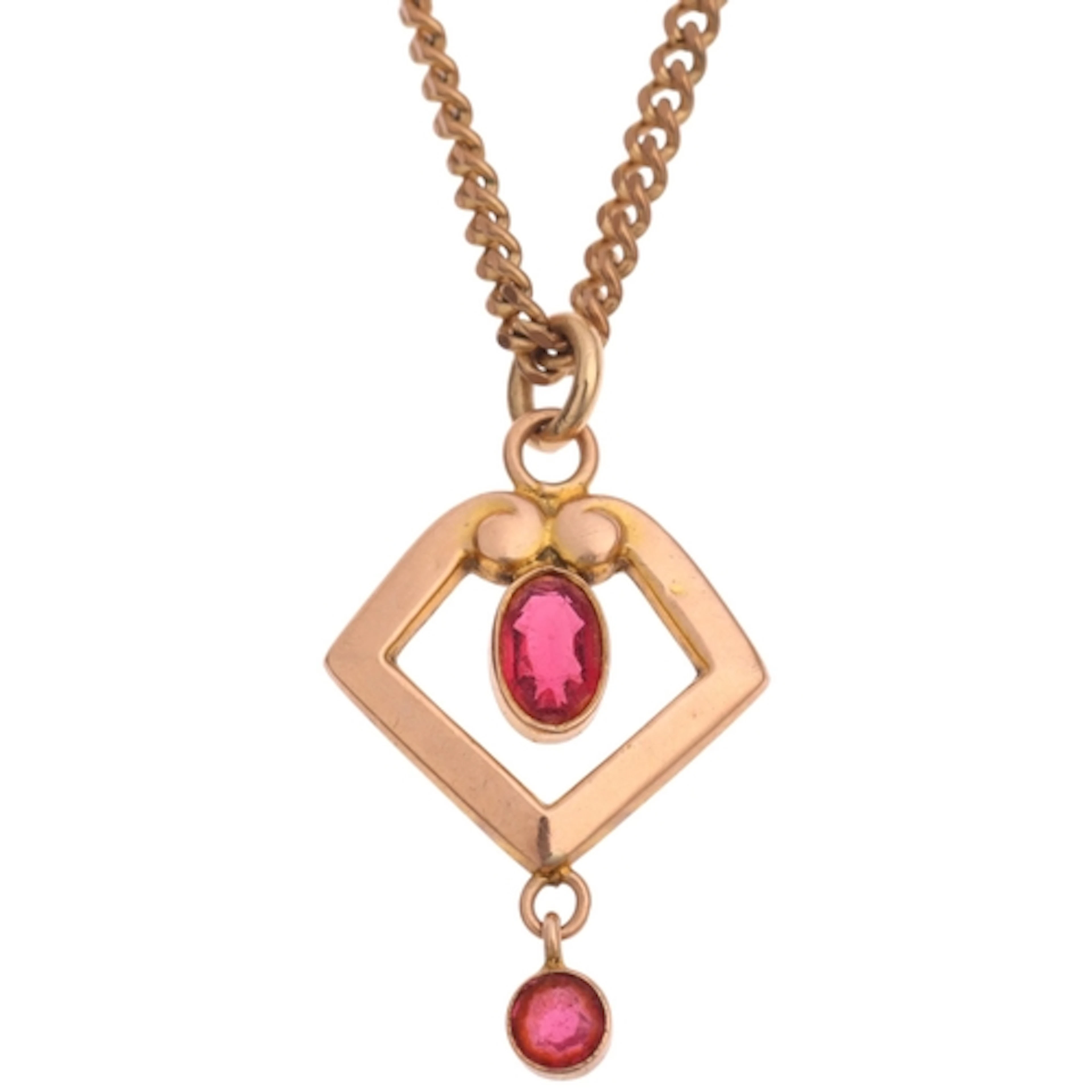 An Art Nouveau Edwardian 9ct rose gold pink tourmaline openw...