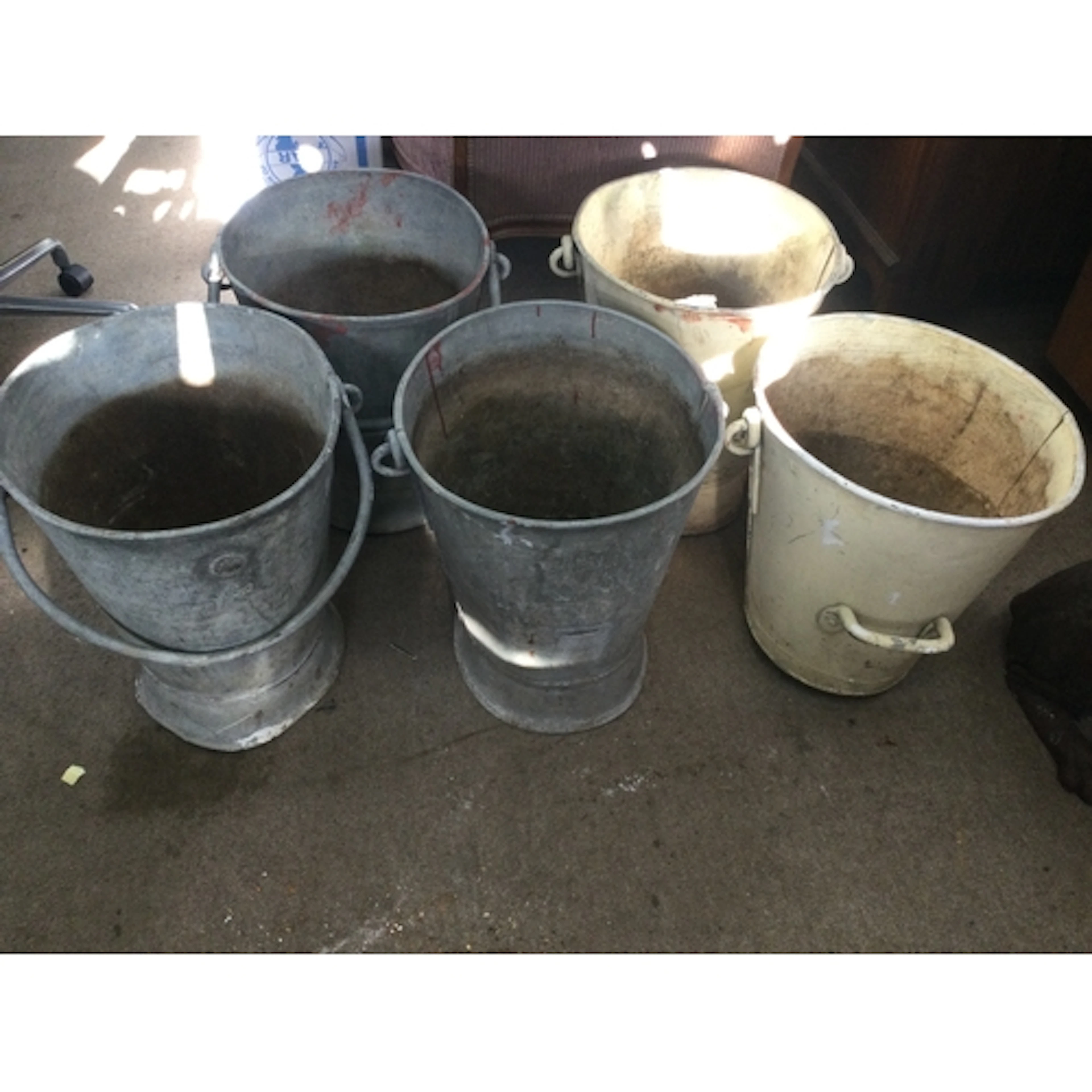 5 1956 military galvanised fire buckets