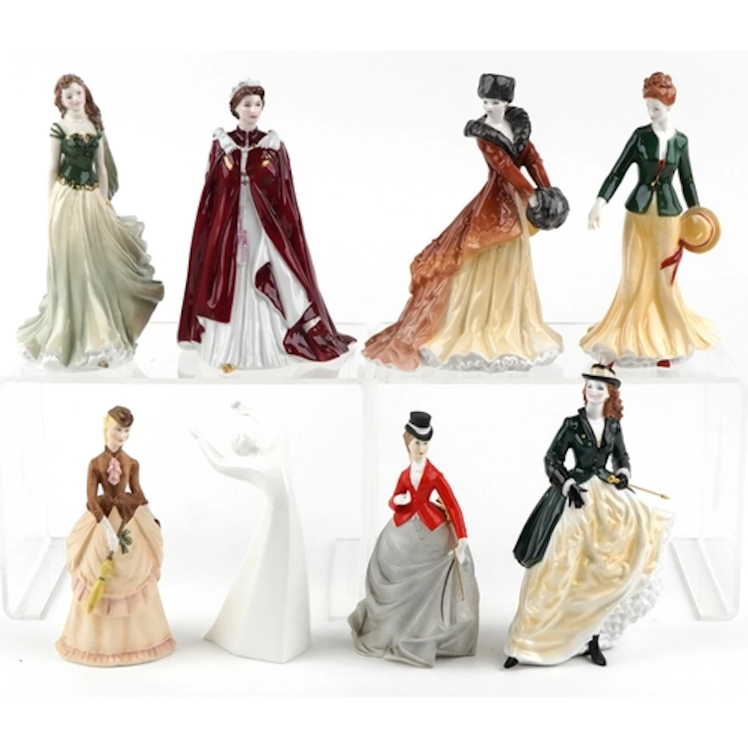 Eight Royal Doulton and Royal Worcester collectable figurine...