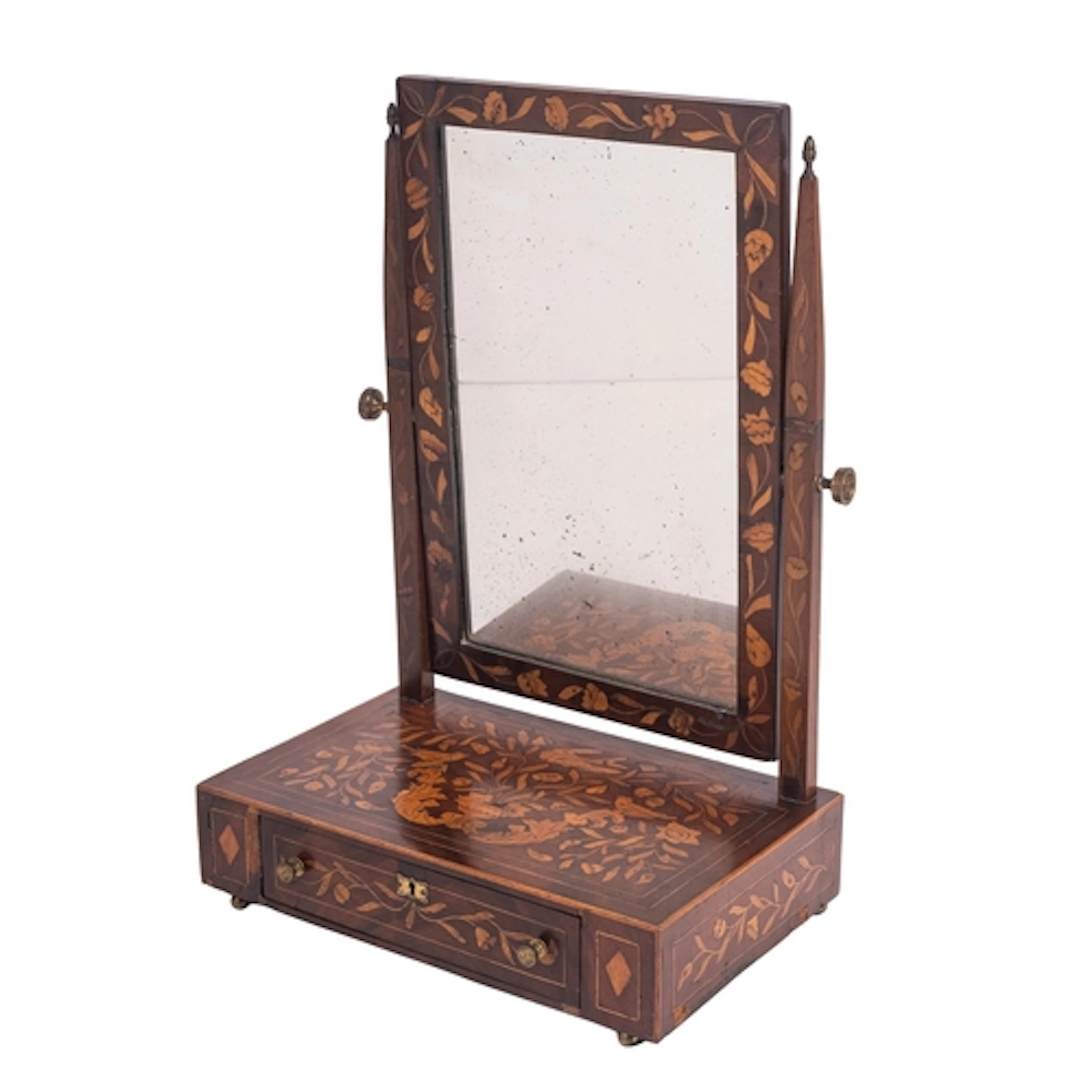 A Dutch walnut and marquetry dressing table mirror, early 19...