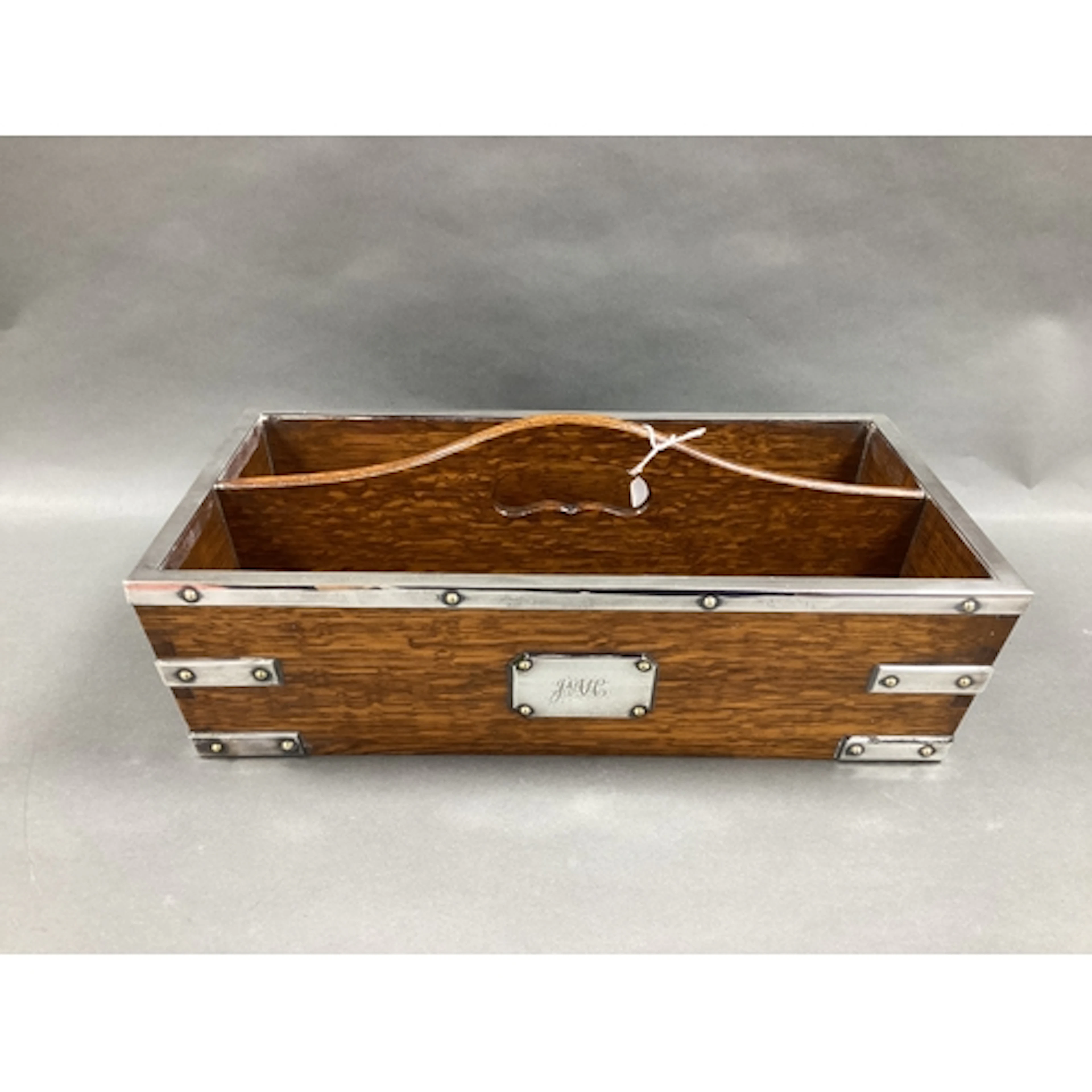 A Victorian Plated Mounted Oak Cutlery Tray, with two applie...
