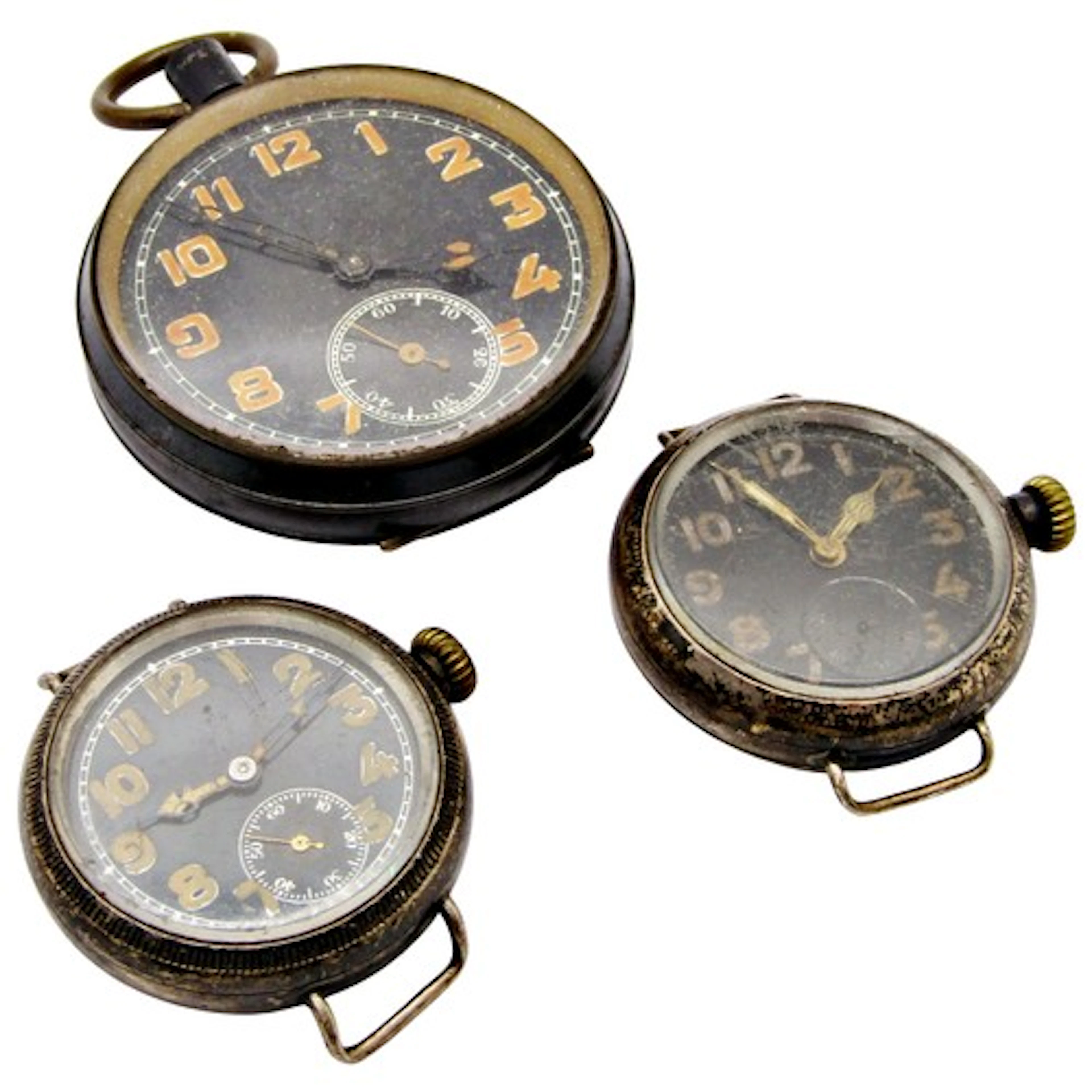 Three early-mid 20th century military watches, each with lum...