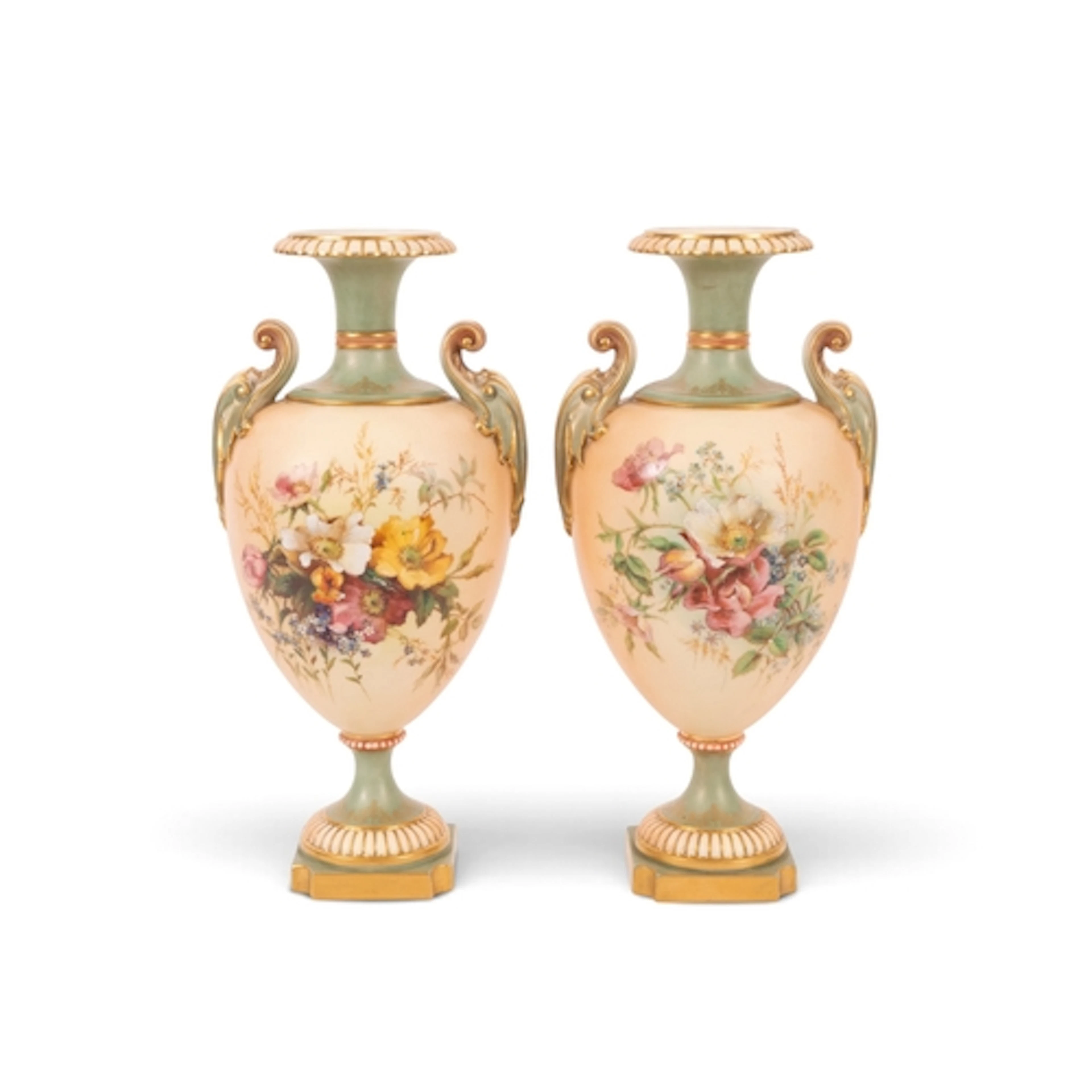 A pair of Royal Worcester vases, date code for 1900, of shap...