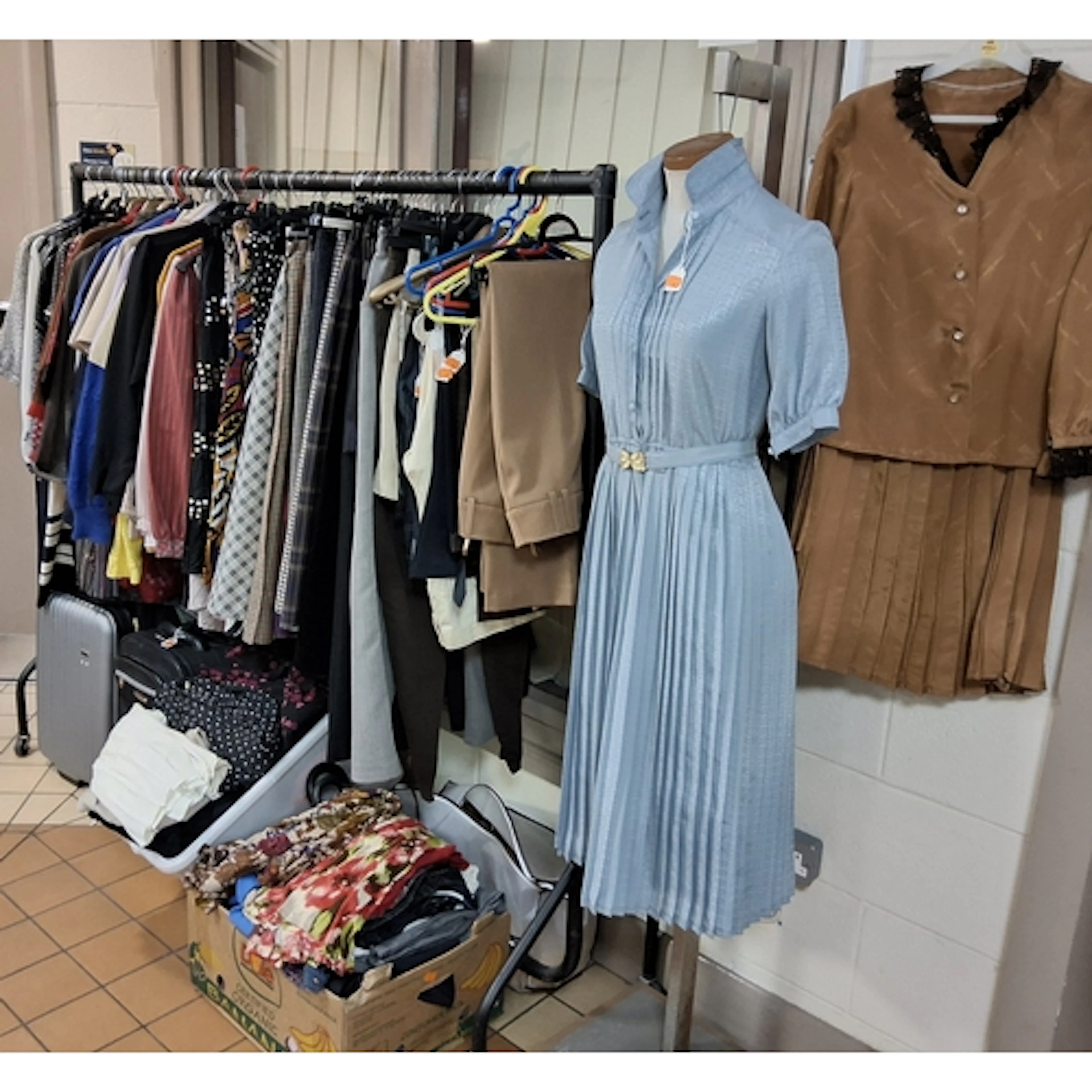 TWO BOXES AND LOOSE LADIES VINTAGE CLOTHES AND ACCESSORIES, ...