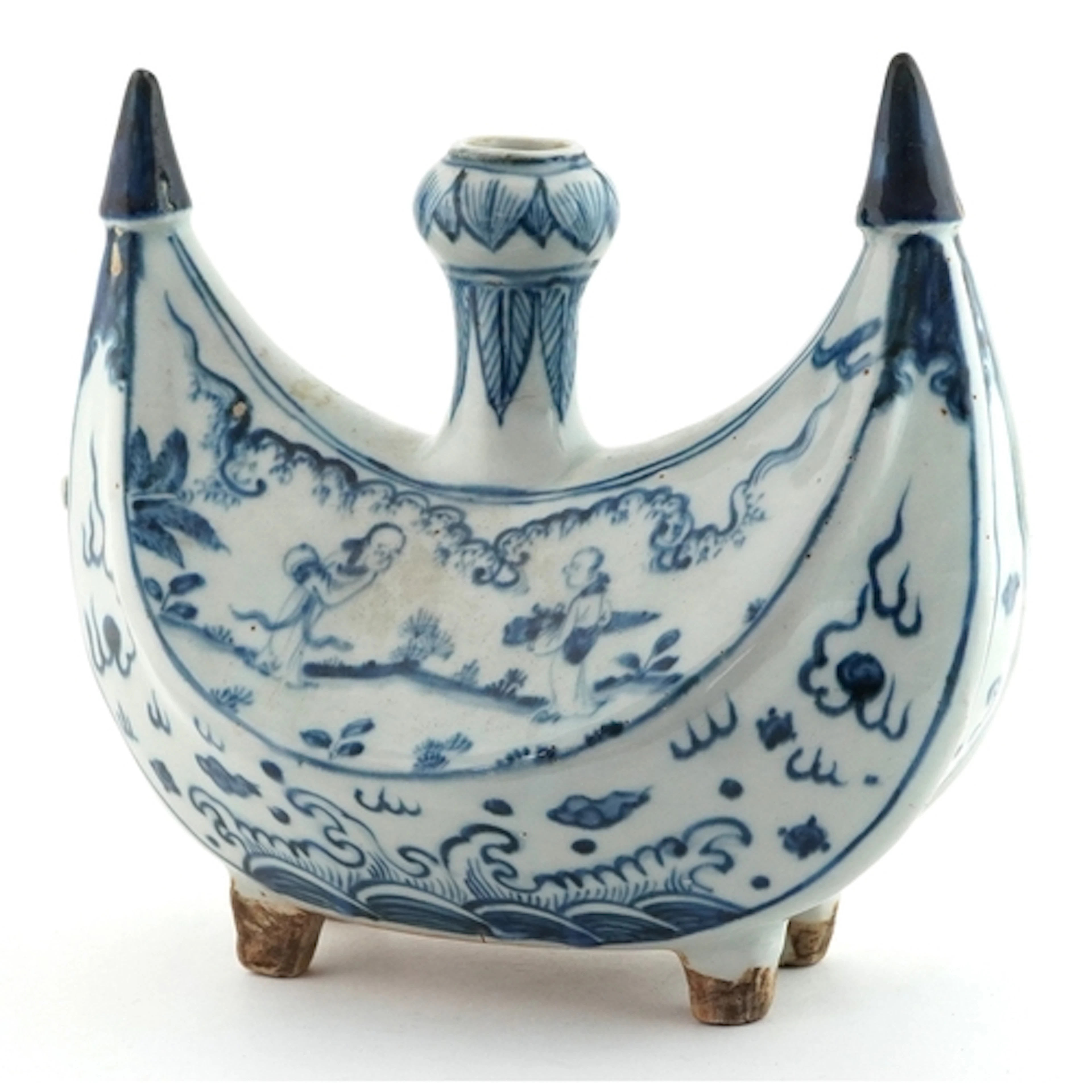 Chinese blue and white porcelain crescent shaped water vesse...