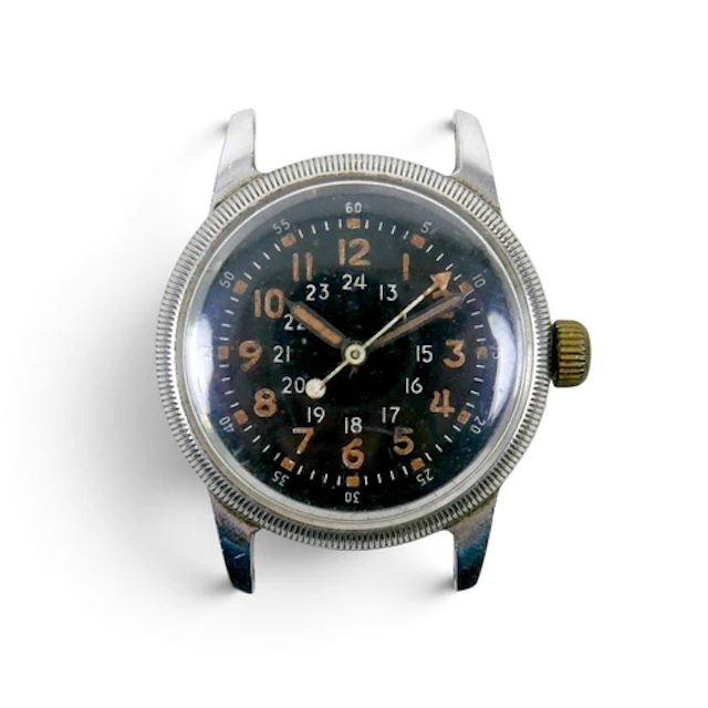A VINTAGE WALTHAM US MILITARY A-17 TYPE WRISTWATCH. the blac...