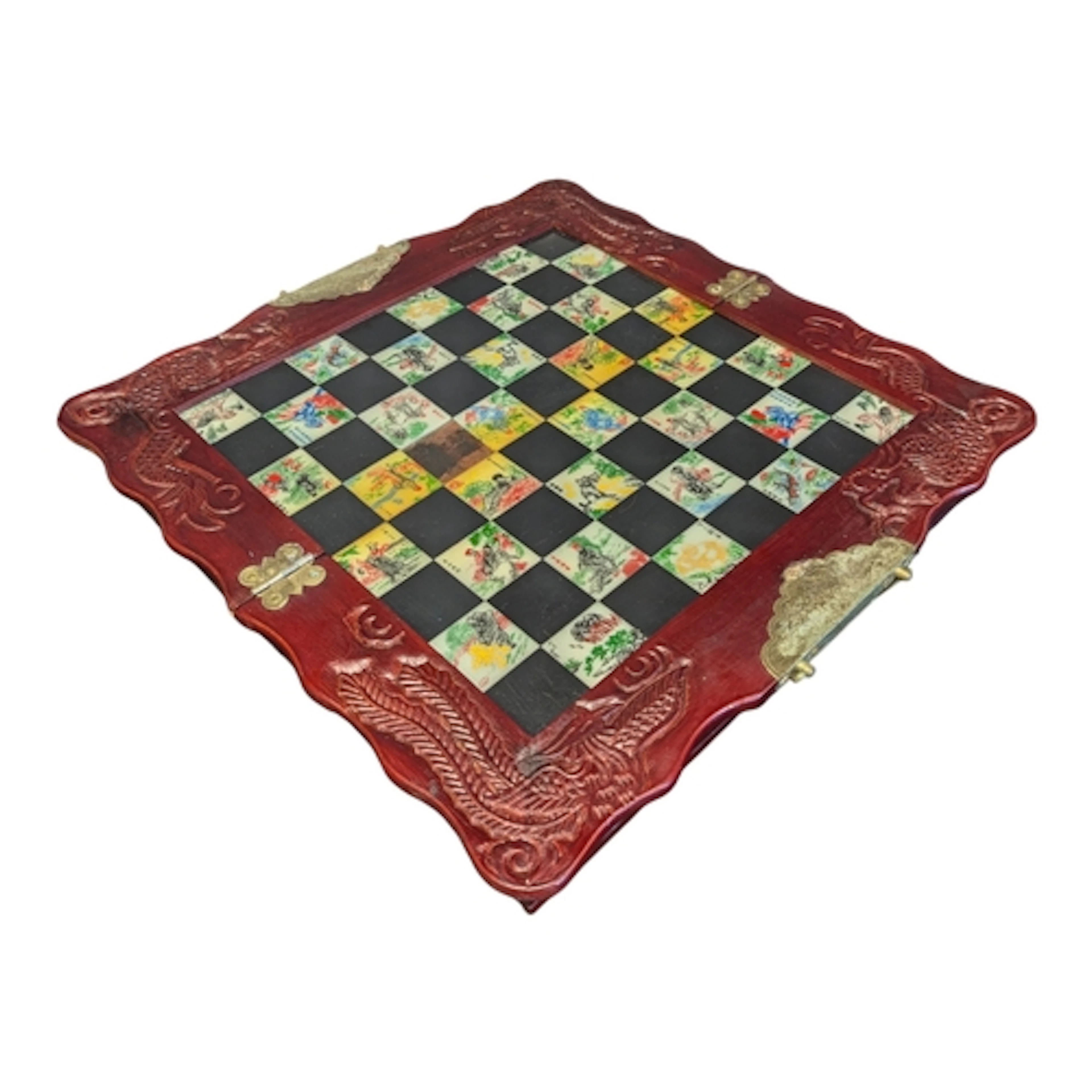 Late 20th century vintage Chinese portable chess set. Featur...