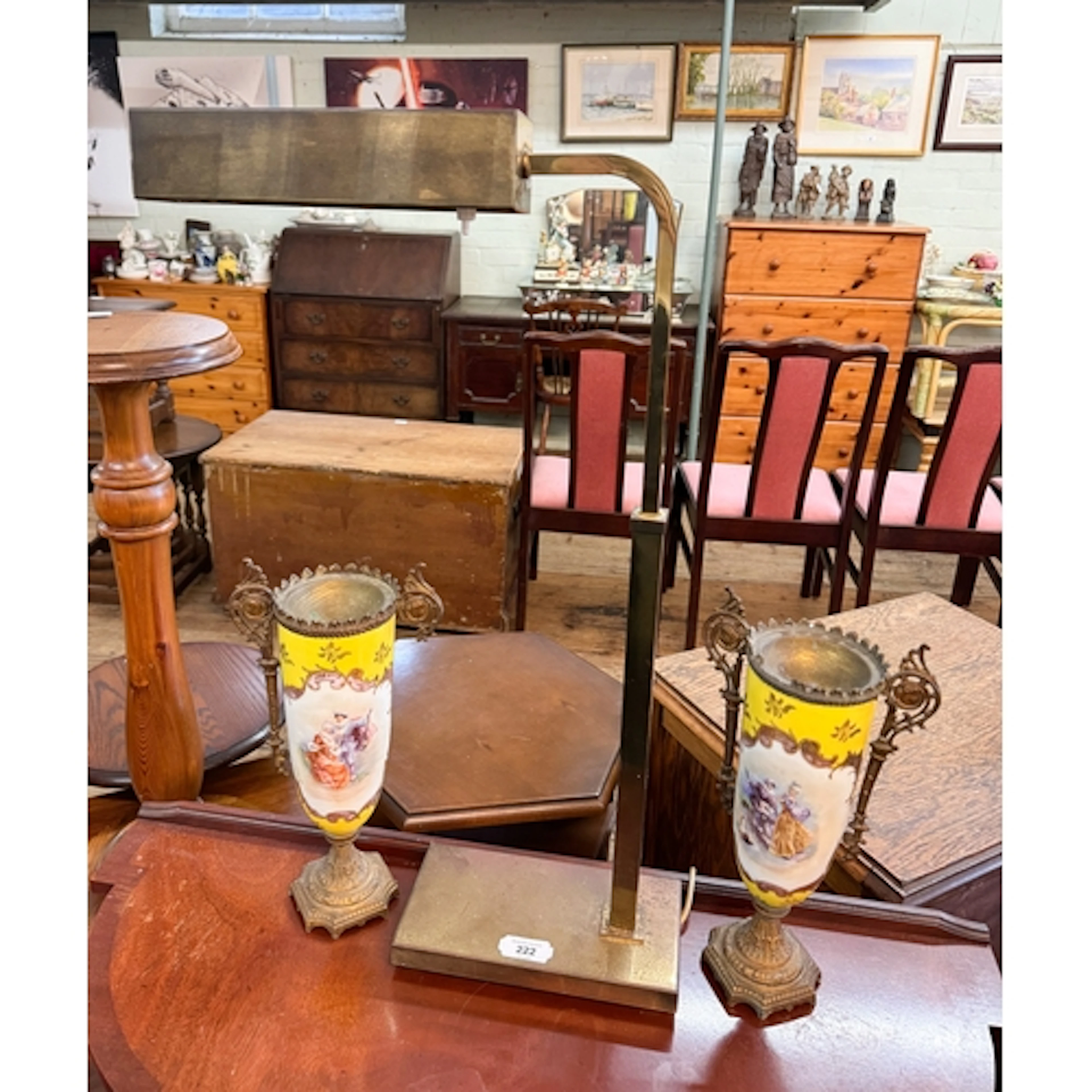 An unusual mid-century American brass table lamp on a rectan...