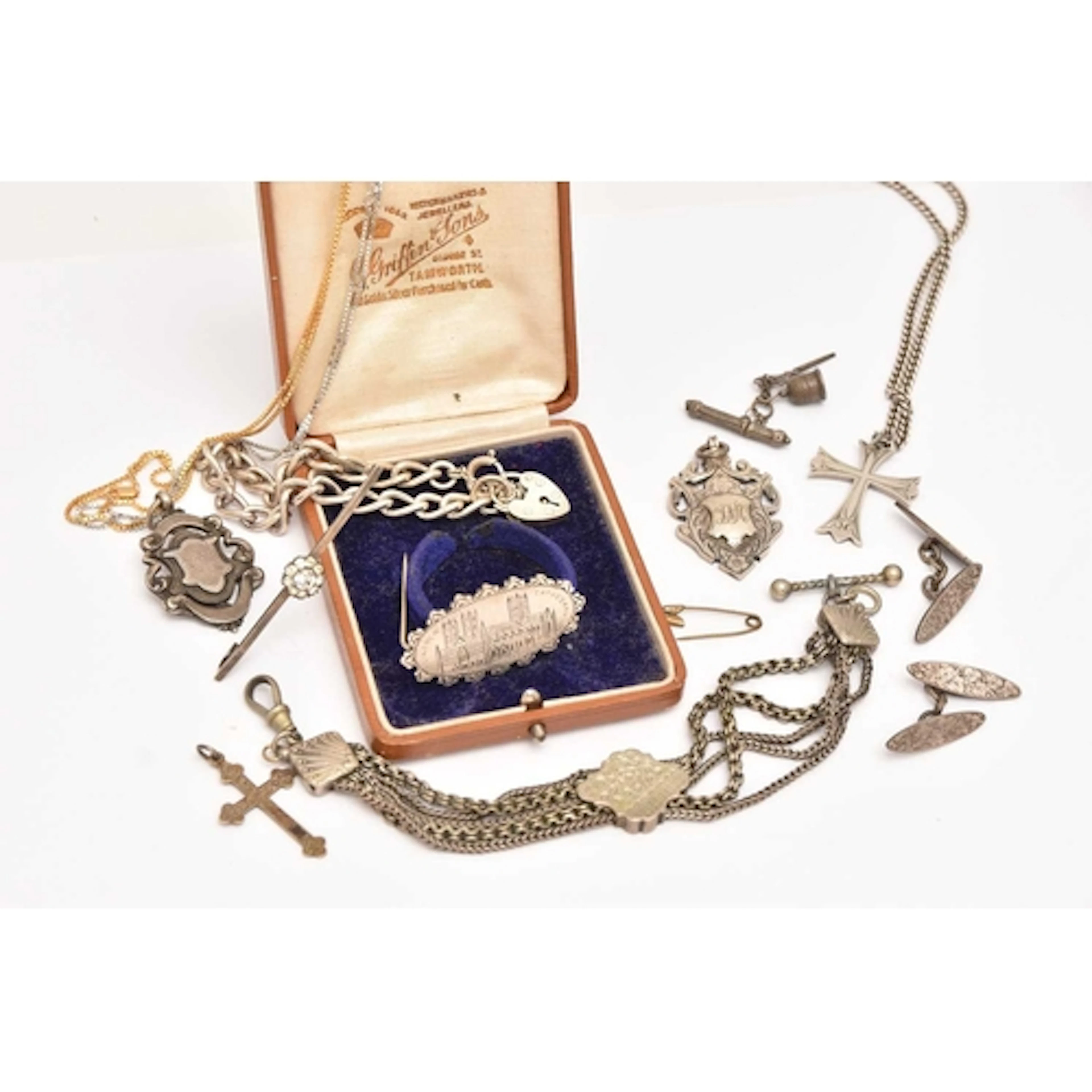 GROUP OF ASSORTED SILVER/WHITE METAL WARE, to include two si...